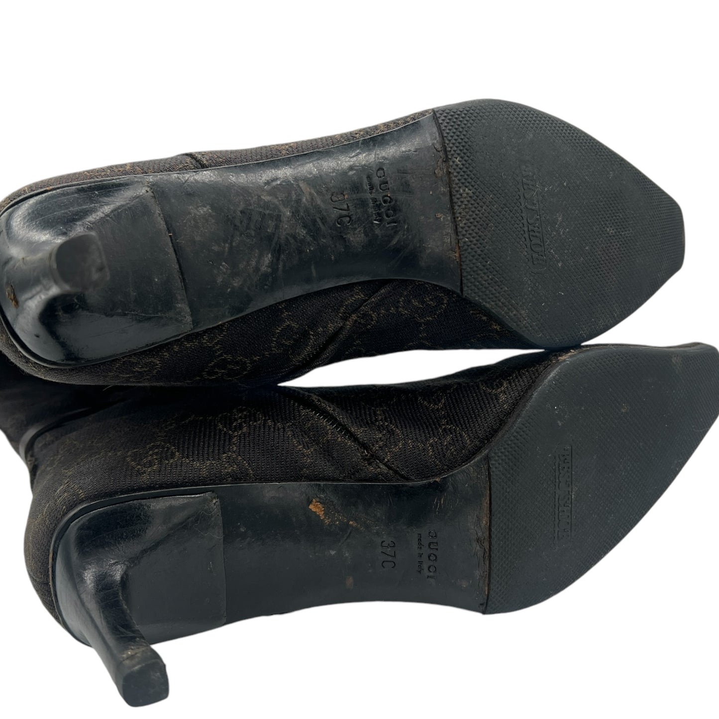 Gucci Brown Monogram Canvas Heeled Square Toe Boots - Outfit Repeater