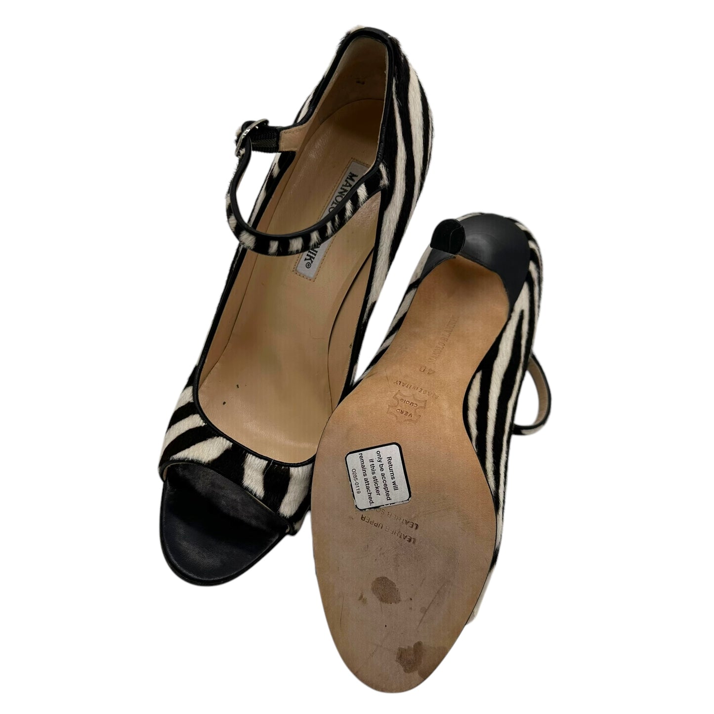 Manolo Blahnik Zebra Print Ponyhair Heeled Sandals - Outfit Repeater