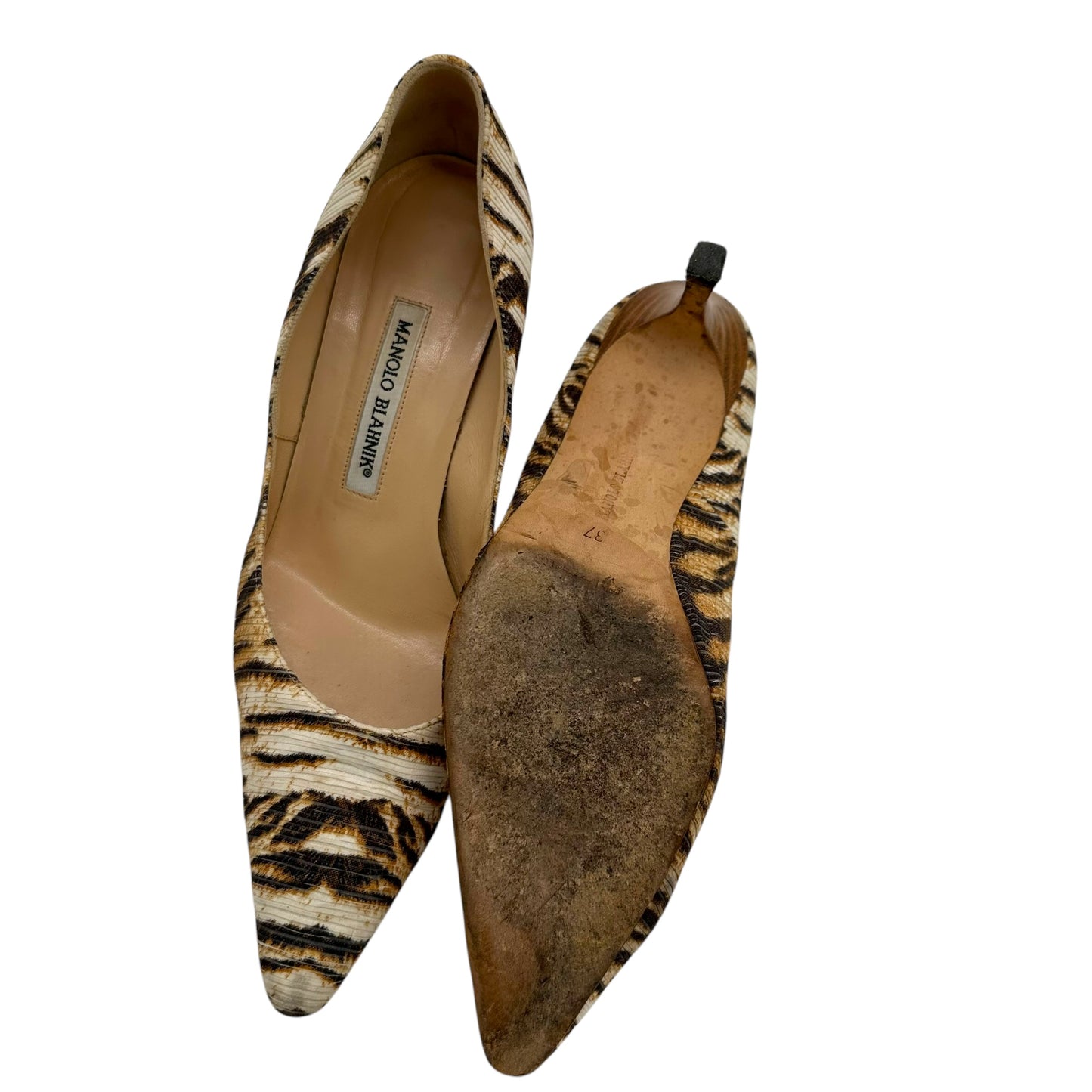 Manolo Blahnik White Tiger Stripe Heels