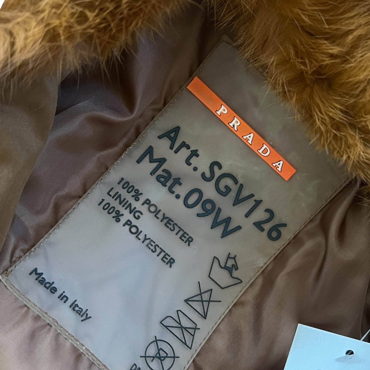 Prada Sport Brown Military Style Puffer Coat with Fur Trim