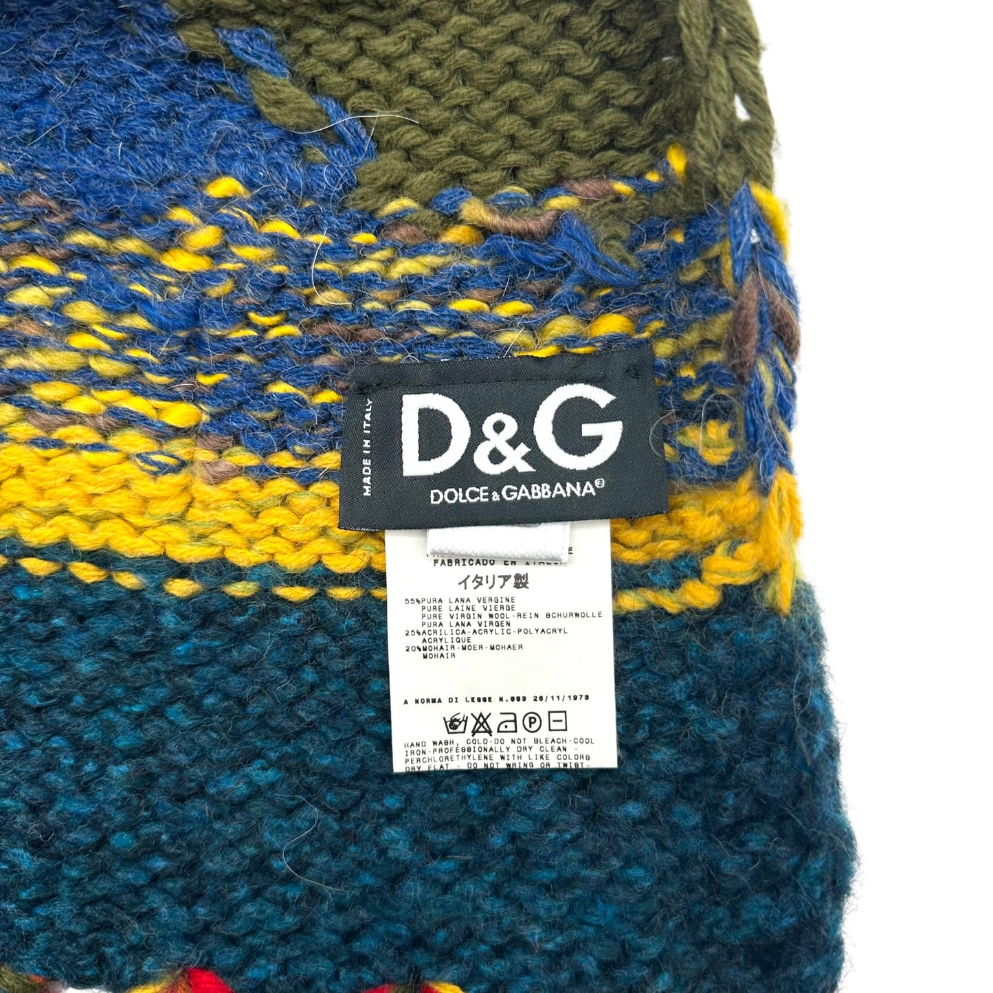 D&G Dolce & Gabbana F/W 2002 Multicolor Chunky Wool Knit Patterned Scarf