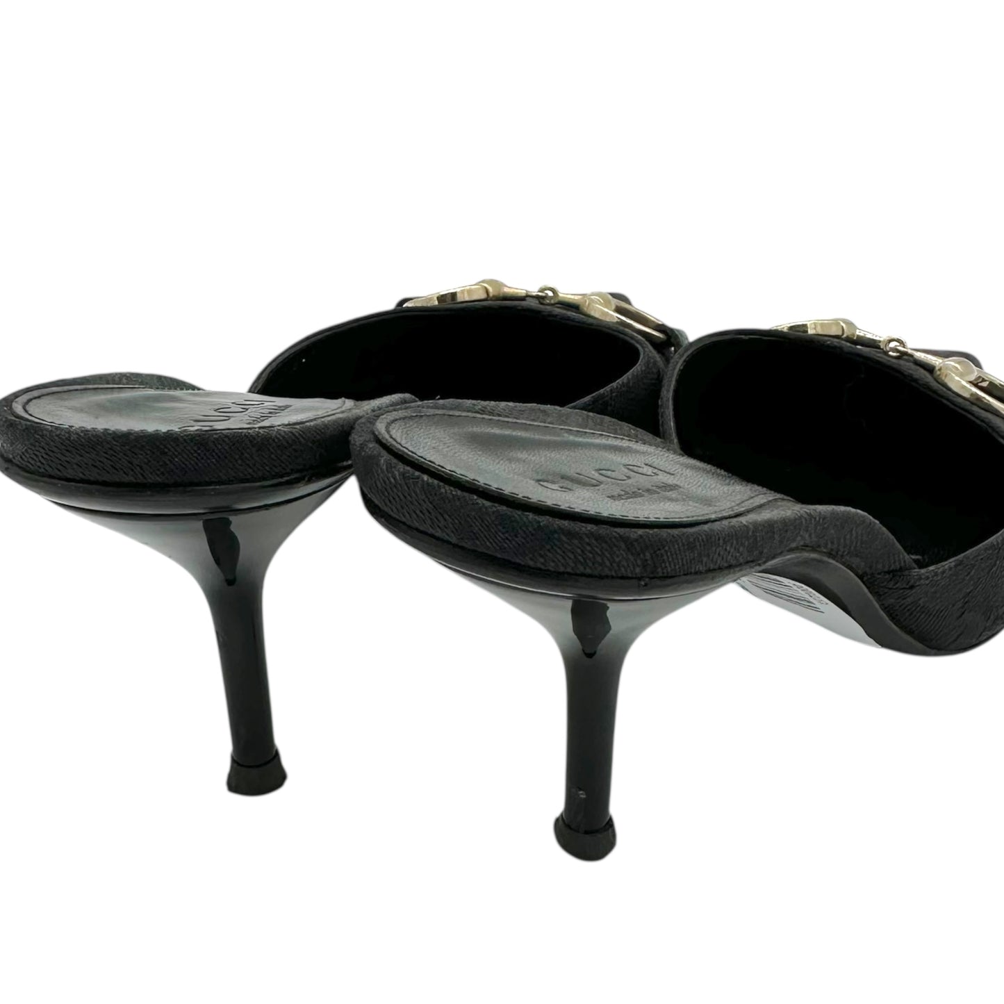 Gucci Black Monogram Horsebit Kitten Mule Heels - Outfit Repeater