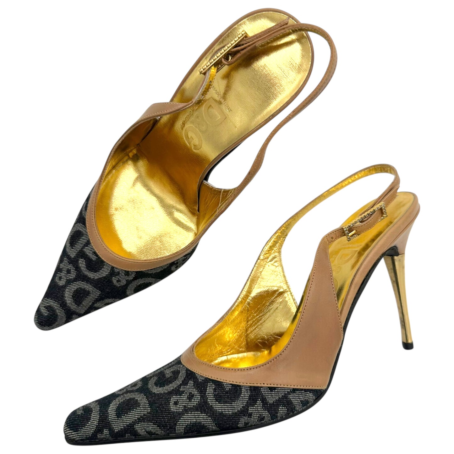 D&G Dolce & Gabbana Denim Logo Slingback Heels
