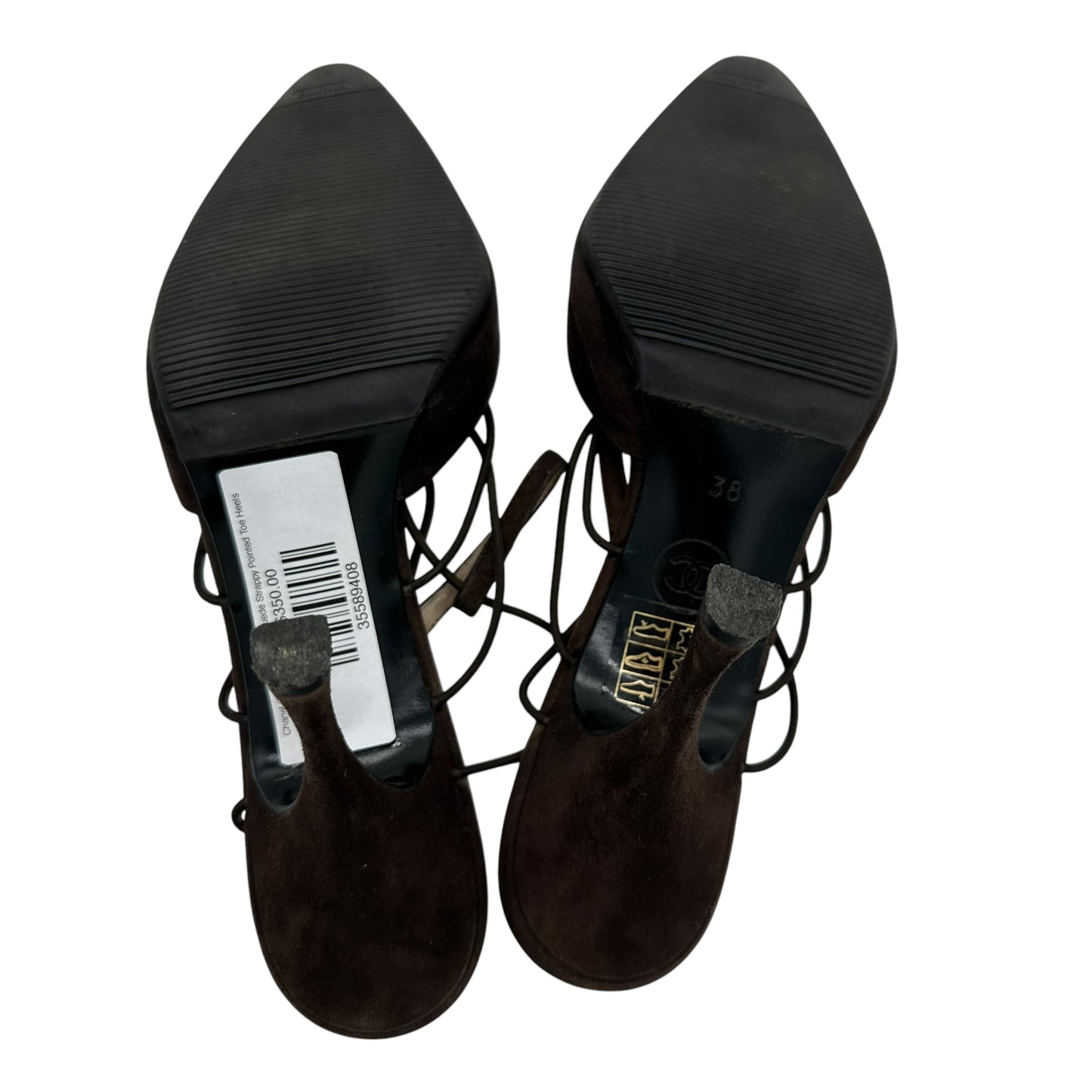 Chanel Chocolate Brown Suede Strappy Pointed Toe Heels - Outfit Repeater