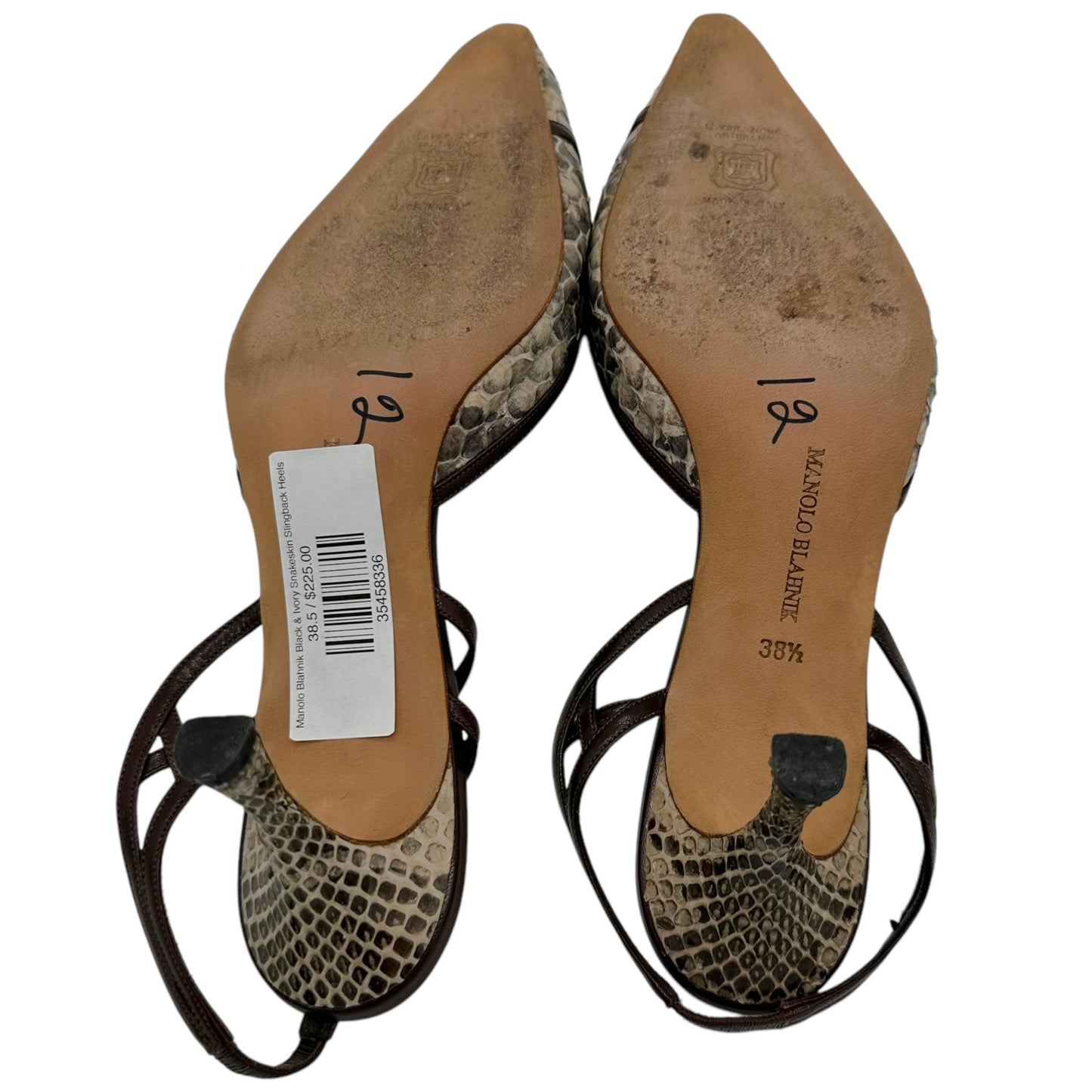 Manolo Blahnik Brown & Ivory Snakeskin Slingback Heels - Outfit Repeater