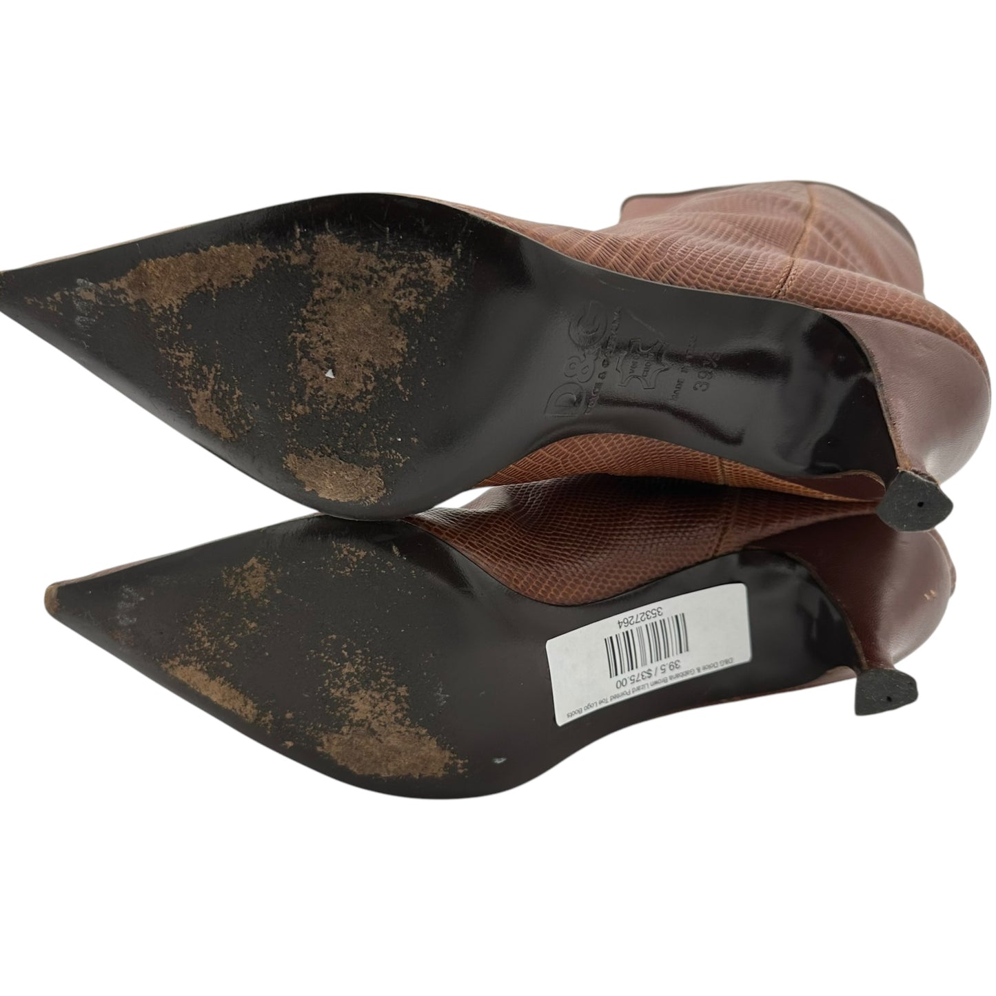 D&G Dolce & Gabbana Brown Lizard Pointed Toe Logo Boots - Outfit Repeater