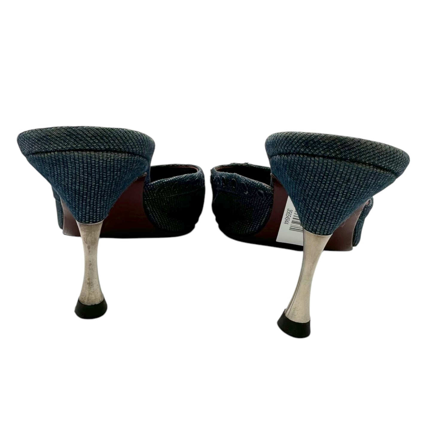 Chanel Blue Denim & Rivets Pointed Toe Heeled Mules - Outfit Repeater