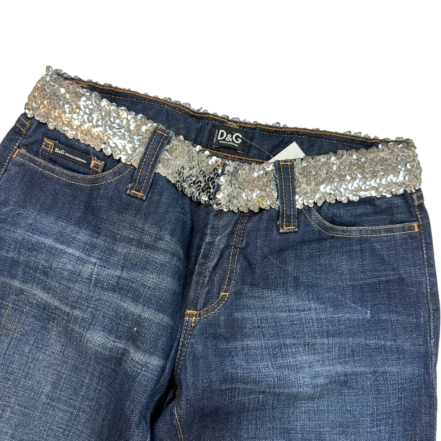 D&G Dolce & Gabbana Silver Sequin Logo Jeans - Outfit Repeater