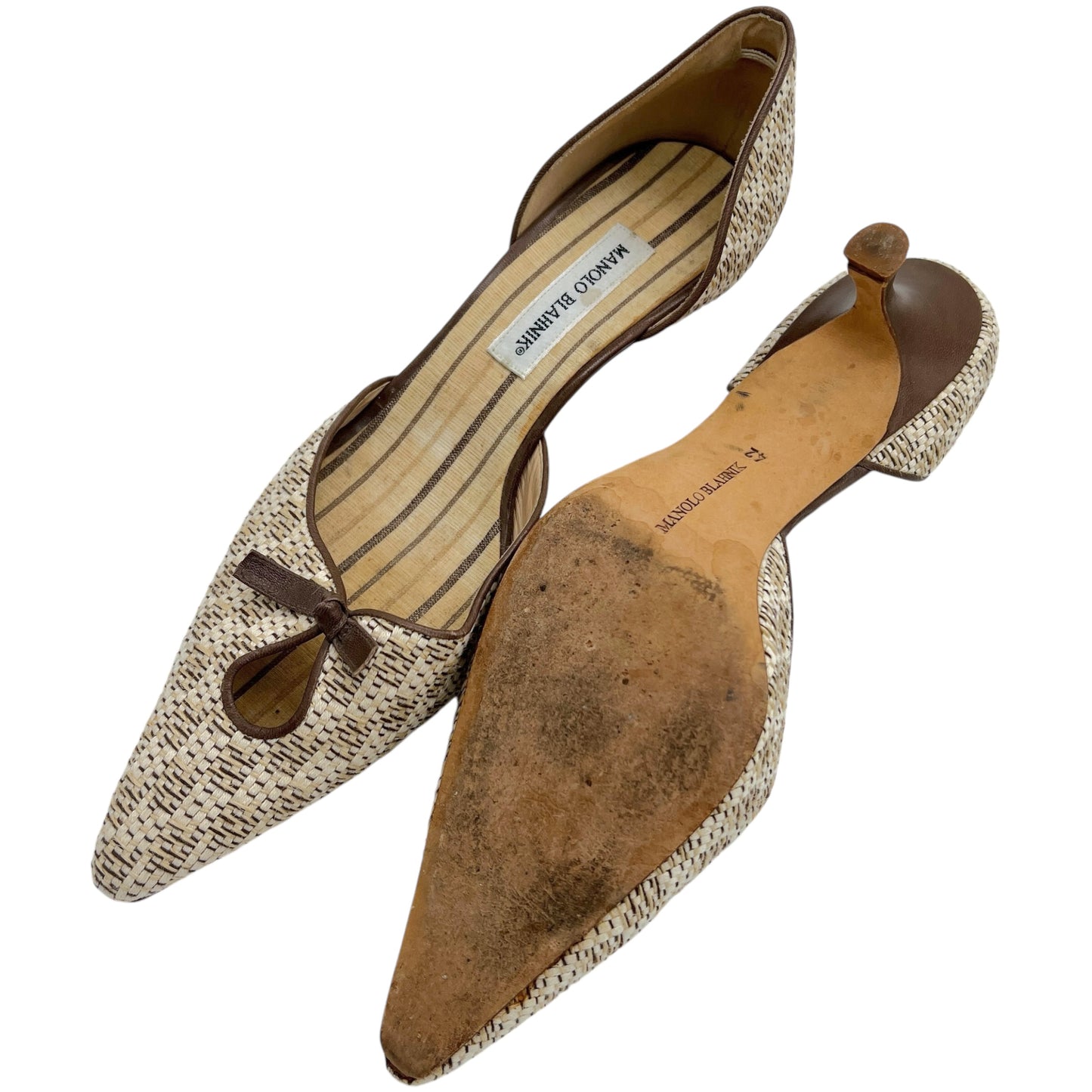 Manolo Blahnik Woven D'Orsay Kitten Heels - Outfit Repeater