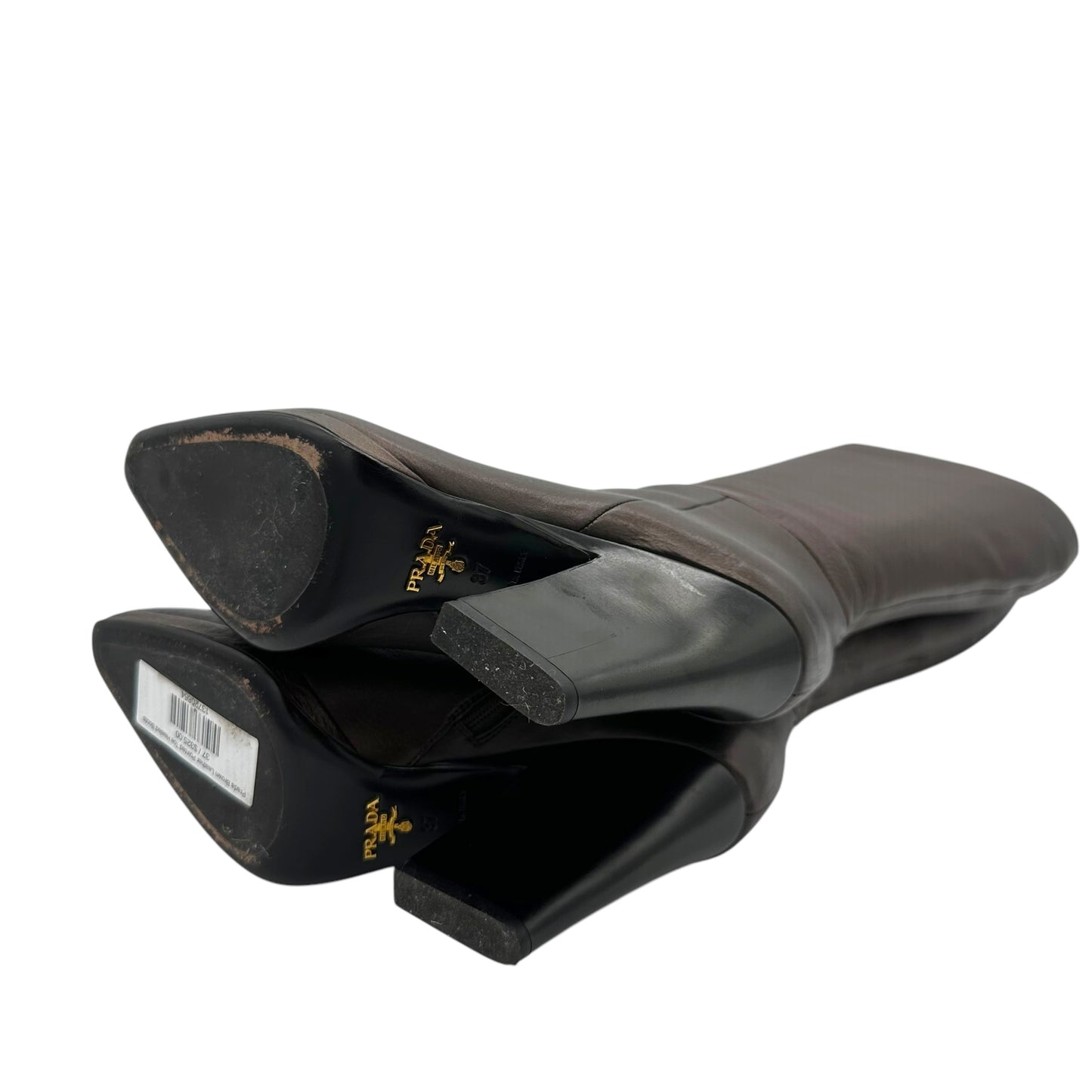 Prada Brown Leather Pointed Toe Heeled Boots - Outfit Repeater