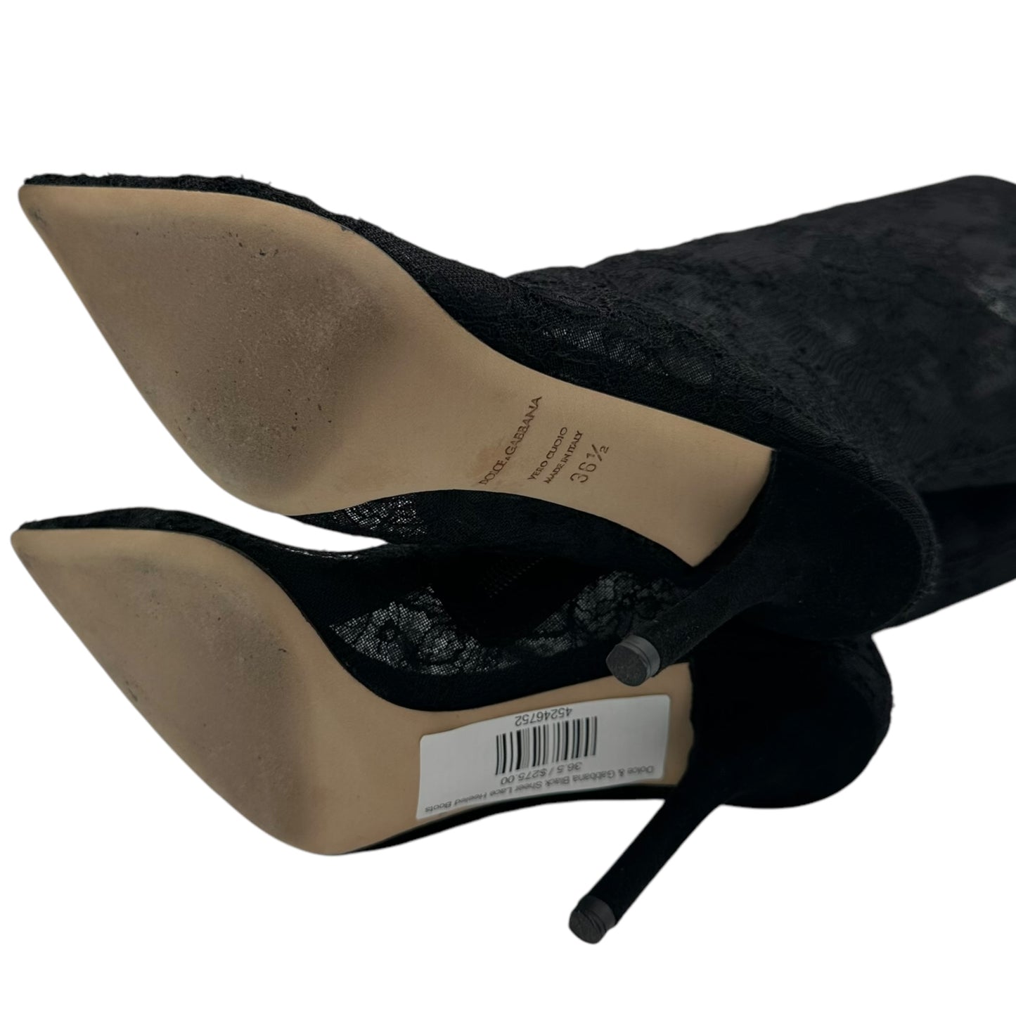 Dolce & Gabbana Black Sheer Lace Heeled Boots - Outfit Repeater