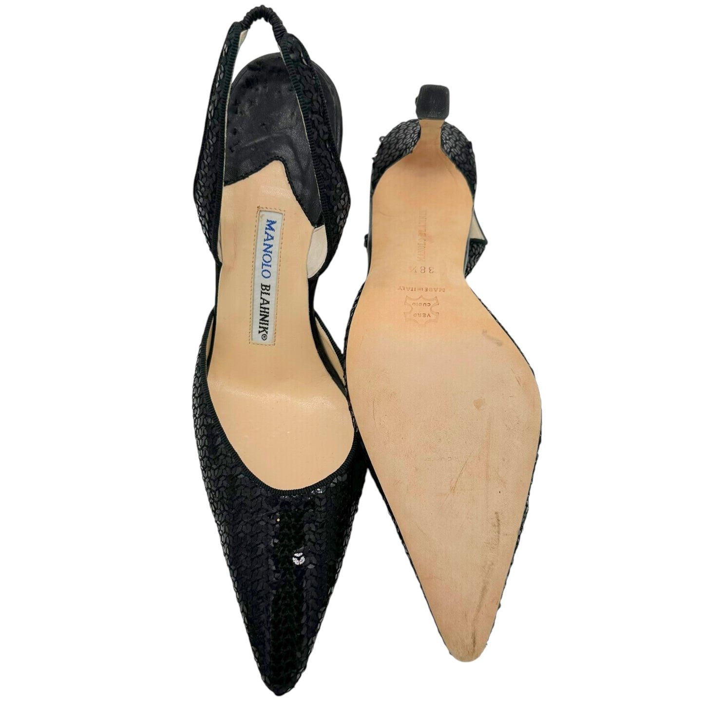 Manolo Blahnik Black Sequin Slingback Heels - Outfit Repeater