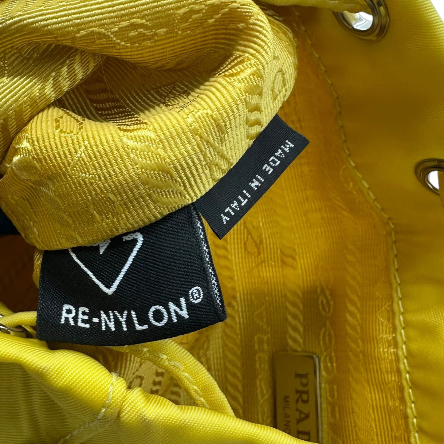 Prada Yellow Re-Nylon Bucket Clutch Bag - Outfit Repeater