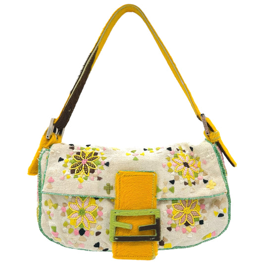 Fendi Embroidered & Beaded Ponyhair Trim Baguette Bag RARE