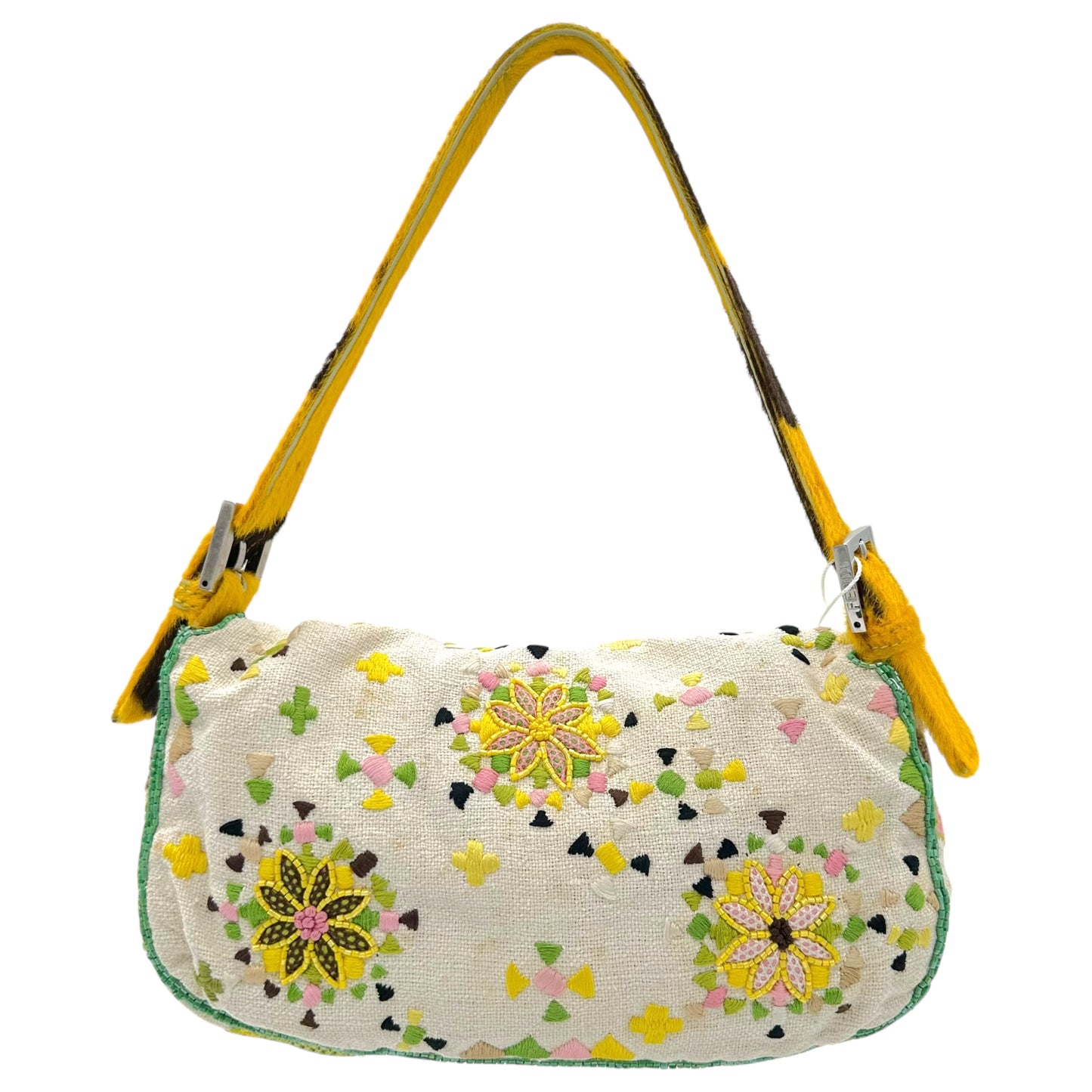 Fendi Embroidered & Beaded Ponyhair Trim Baguette Bag RARE