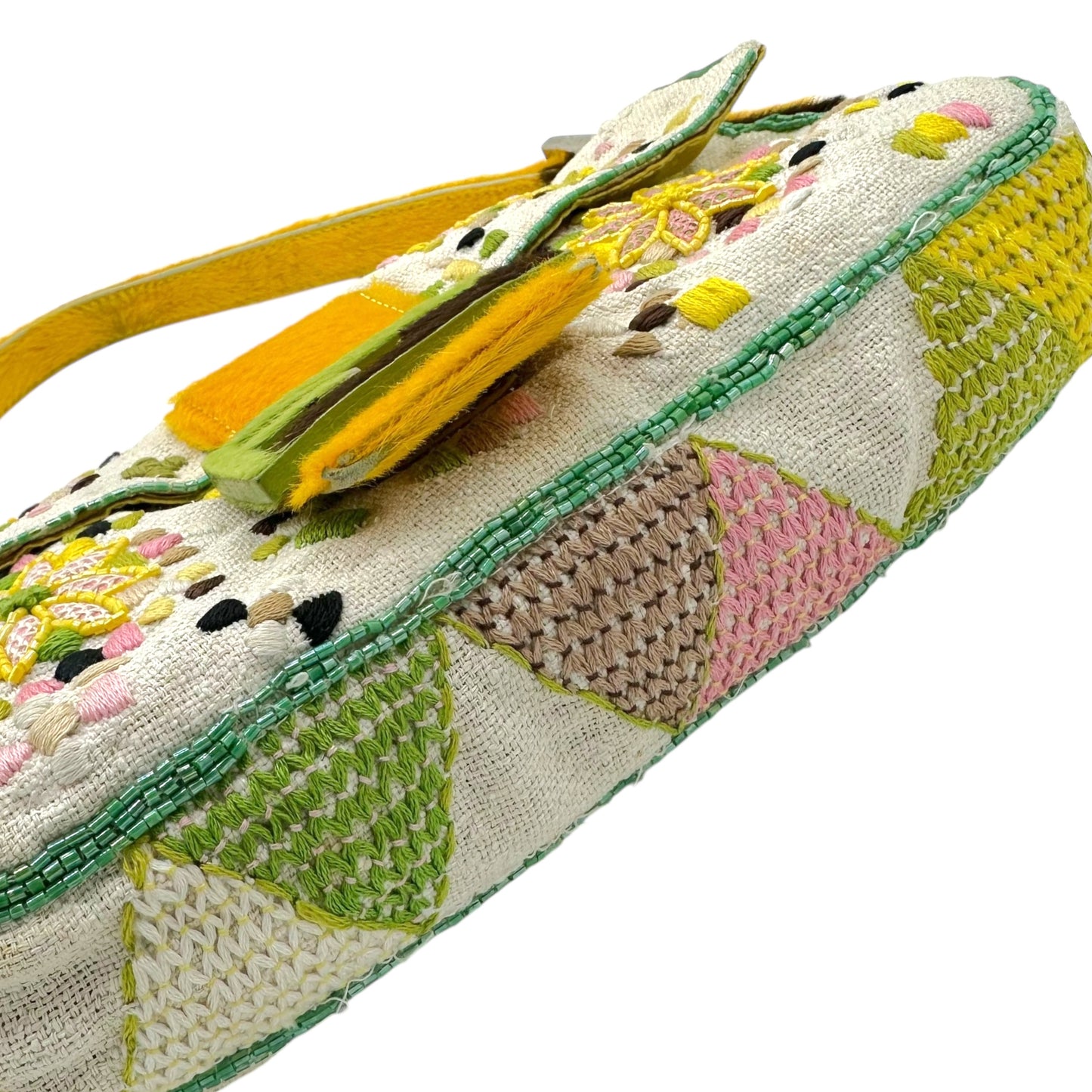 Fendi Embroidered & Beaded Ponyhair Trim Baguette Bag RARE