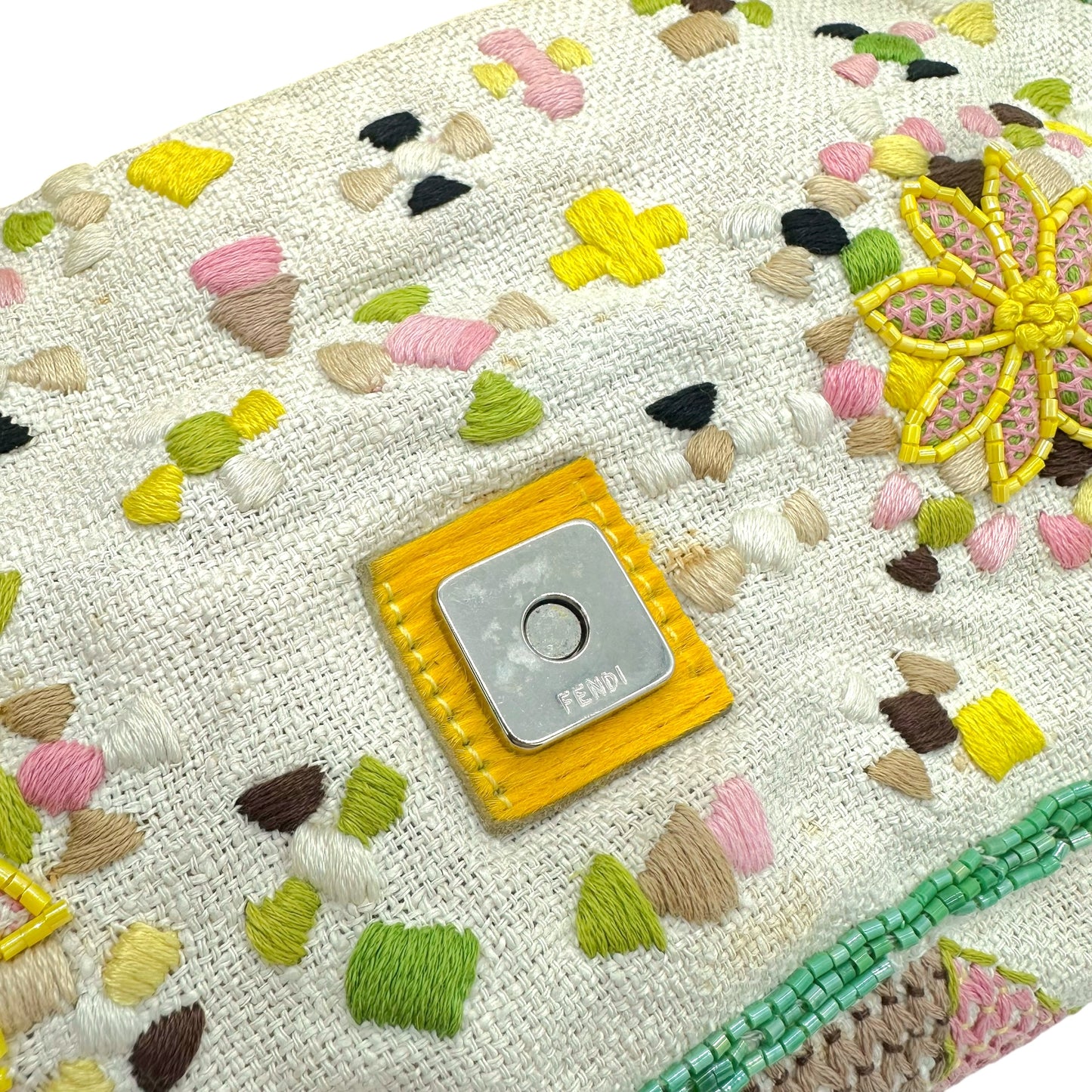 Fendi Embroidered & Beaded Ponyhair Trim Baguette Bag RARE