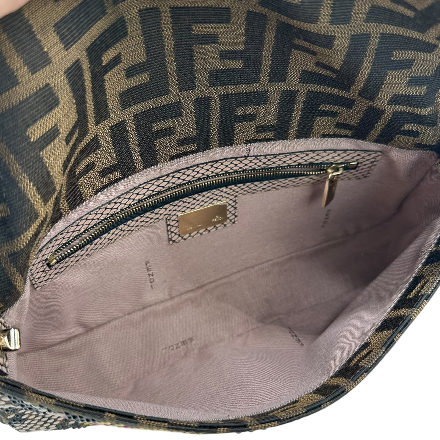 Fendi Pink Python Trim Studded Zucca Baguette Bag