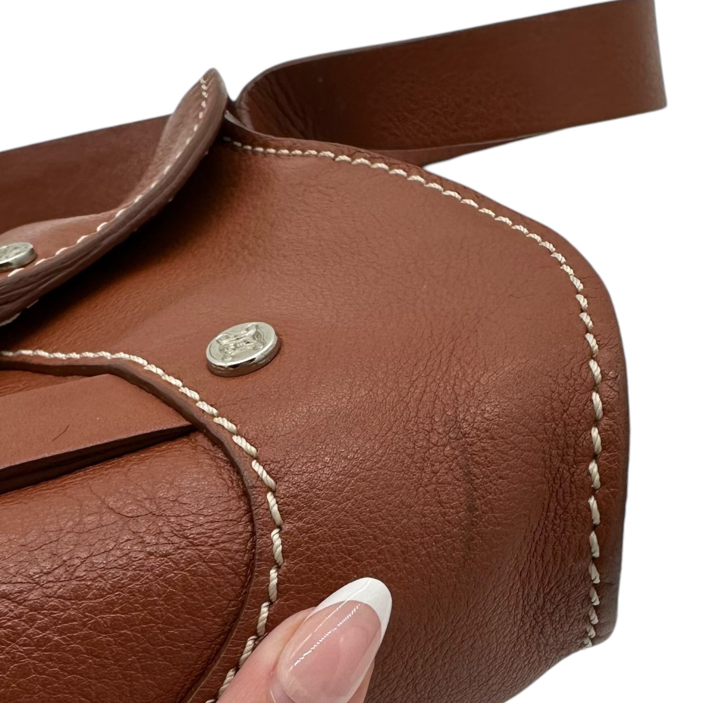 Celine Brown Leather Shoulder Bag With Rivet Logo