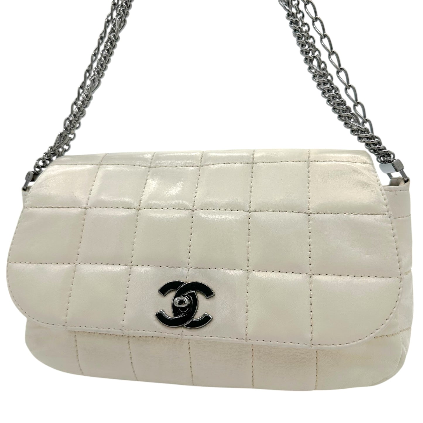 Chanel White Multi-Chian Chocolate Bar Medium Flap Bag