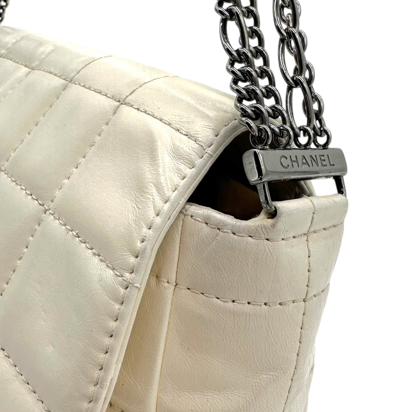 Chanel White Multi-Chian Chocolate Bar Medium Flap Bag