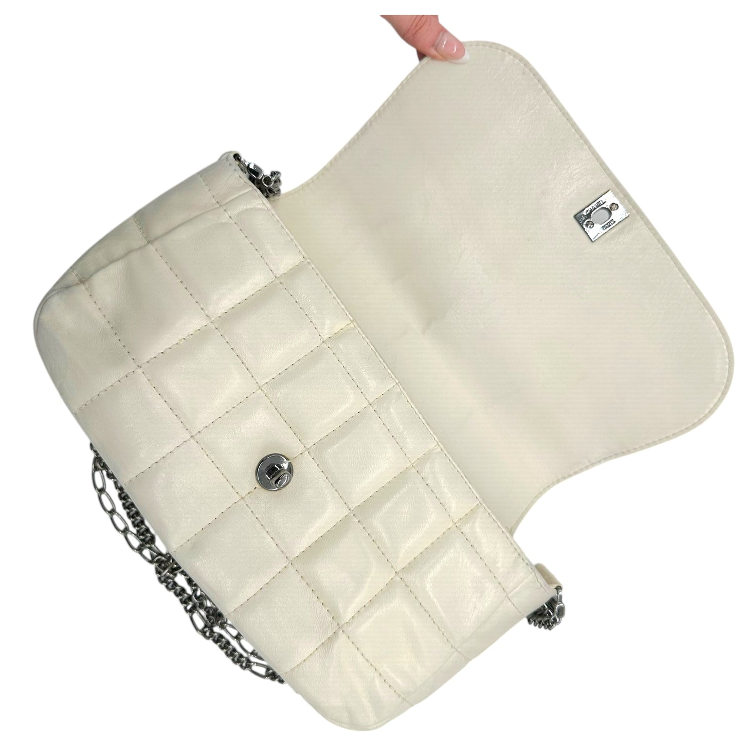 Chanel White Multi-Chian Chocolate Bar Medium Flap Bag