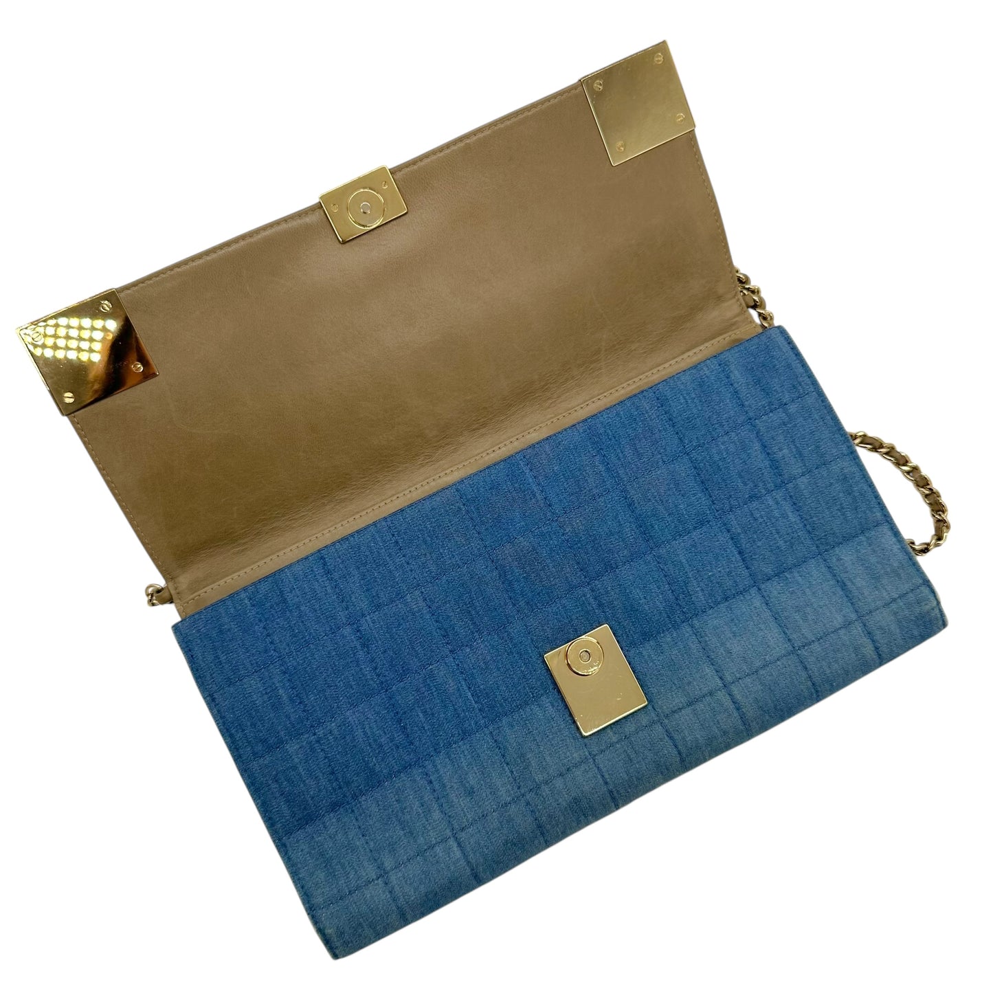 Chanel 2003 Quilted Denim Chocolate Bar Clutch 2-Way Bag