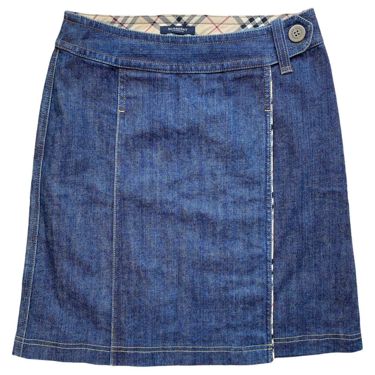 Burberry London Denim Mid-Length Skirt with Nova Check Trim - Outfit Repeater