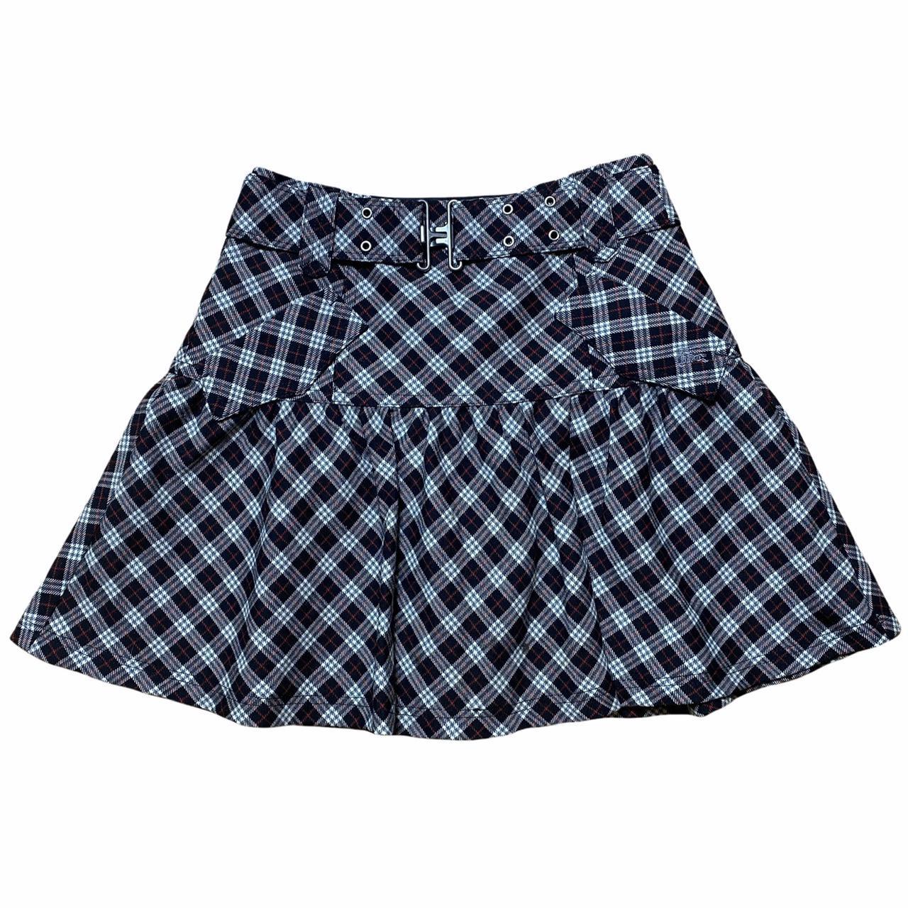 Burberry Blue Label Flared Nova Check Plaid Mini Skirt with Removable Belt - Outfit Repeater