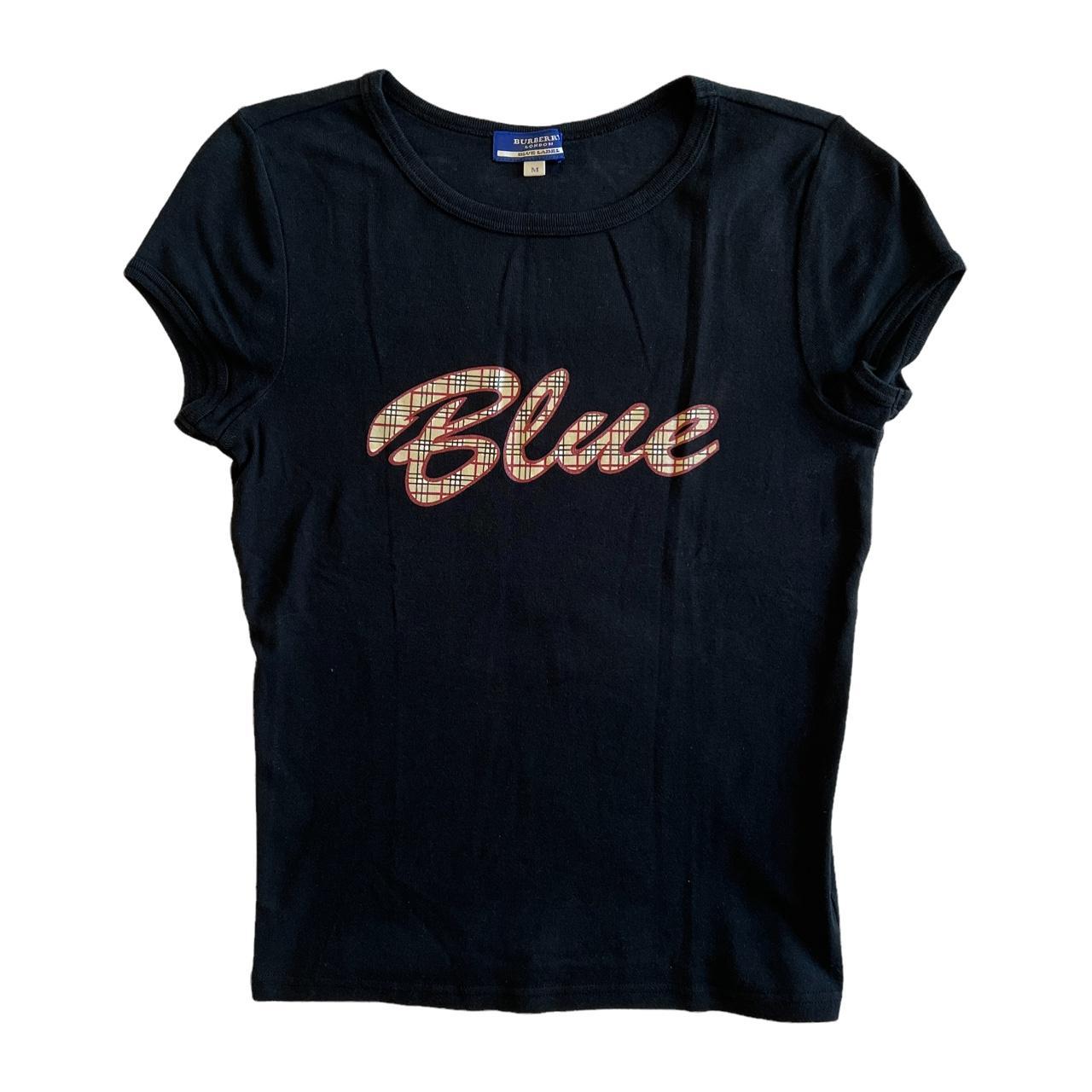 Burberry Blue Label 'Blue' Black and Tan Signature Nova Check Plaid Graphic Logo Baby Fit T-Shirt - Outfit Repeater