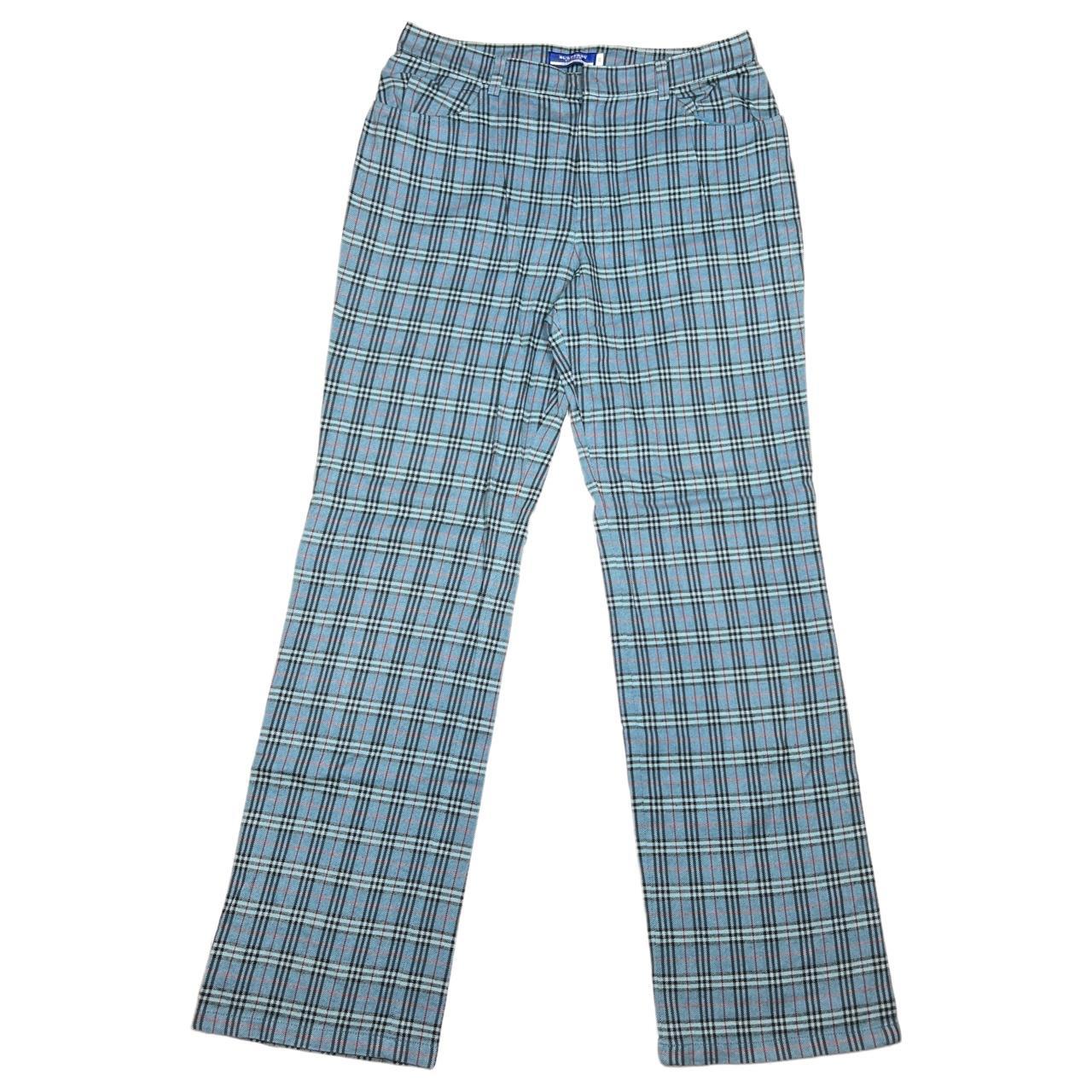 Burberry Blue Label Light Blue Nova Check Plaid Straight Leg Pants - Outfit Repeater