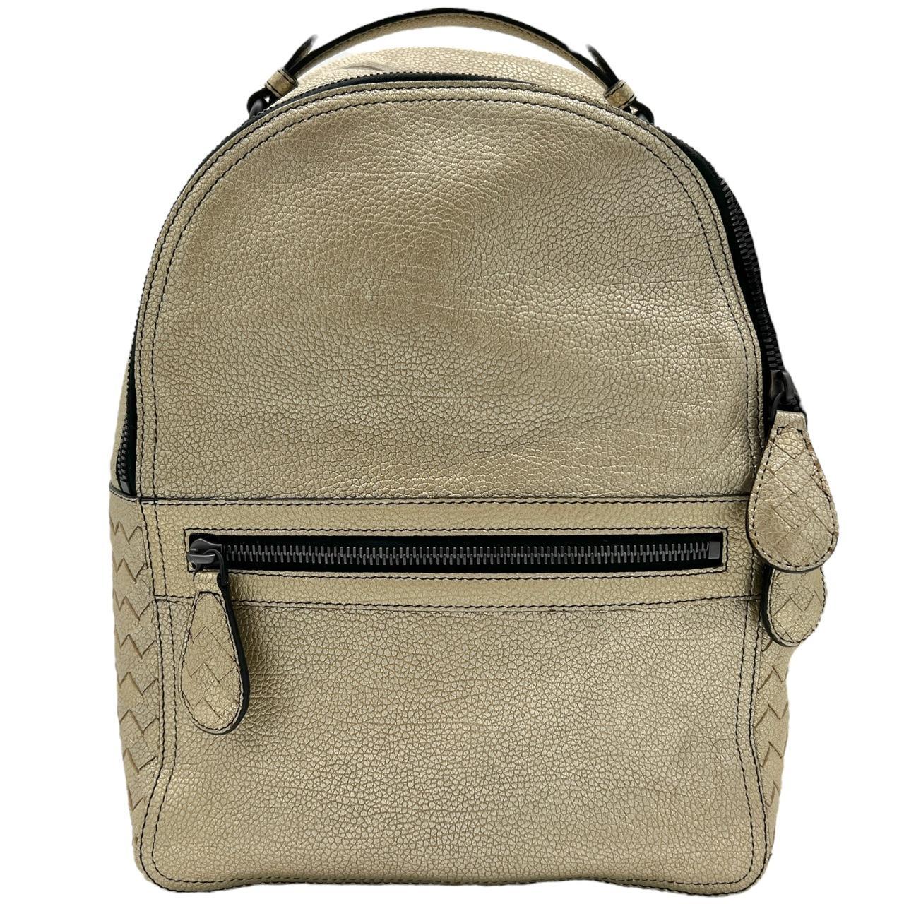 Bottega Veneta Gold Leather Intrecciato Backpack
