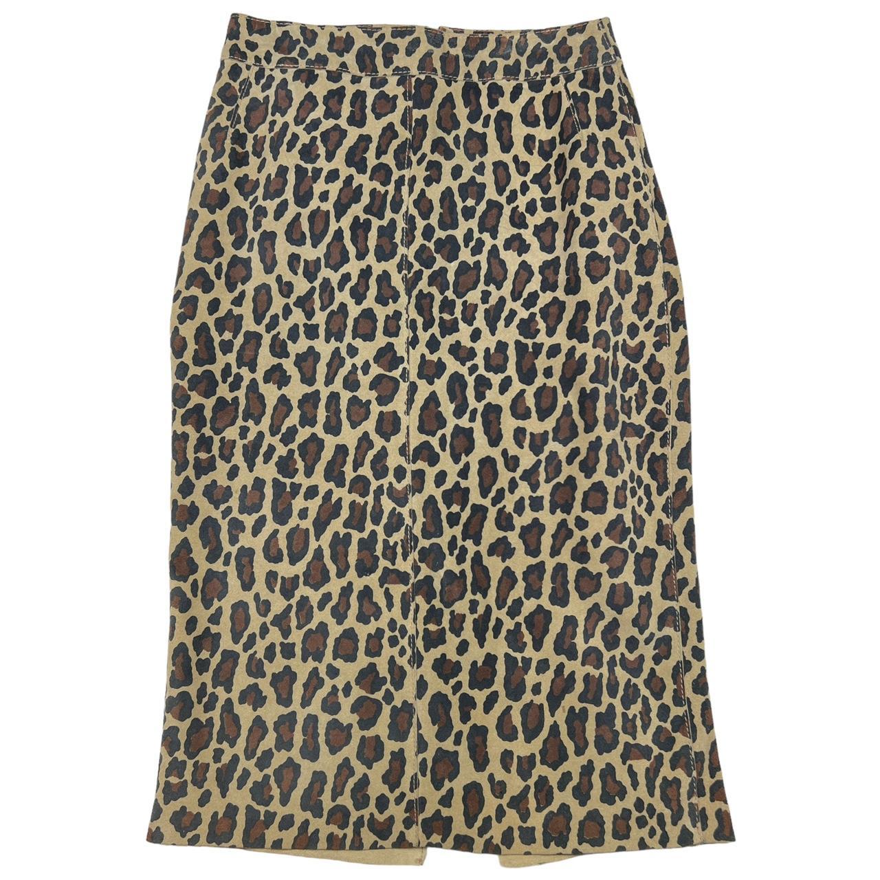 Dolce & Gabbana Leopard Print Suede Leather Midi Skirt