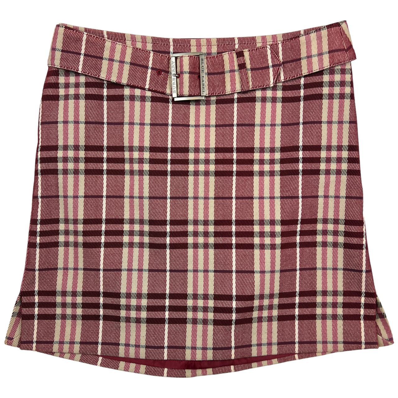 Burberry Blue Label Burgundy Nova Check Plaid Print Belted Mini / Midi Skirt - Outfit Repeater