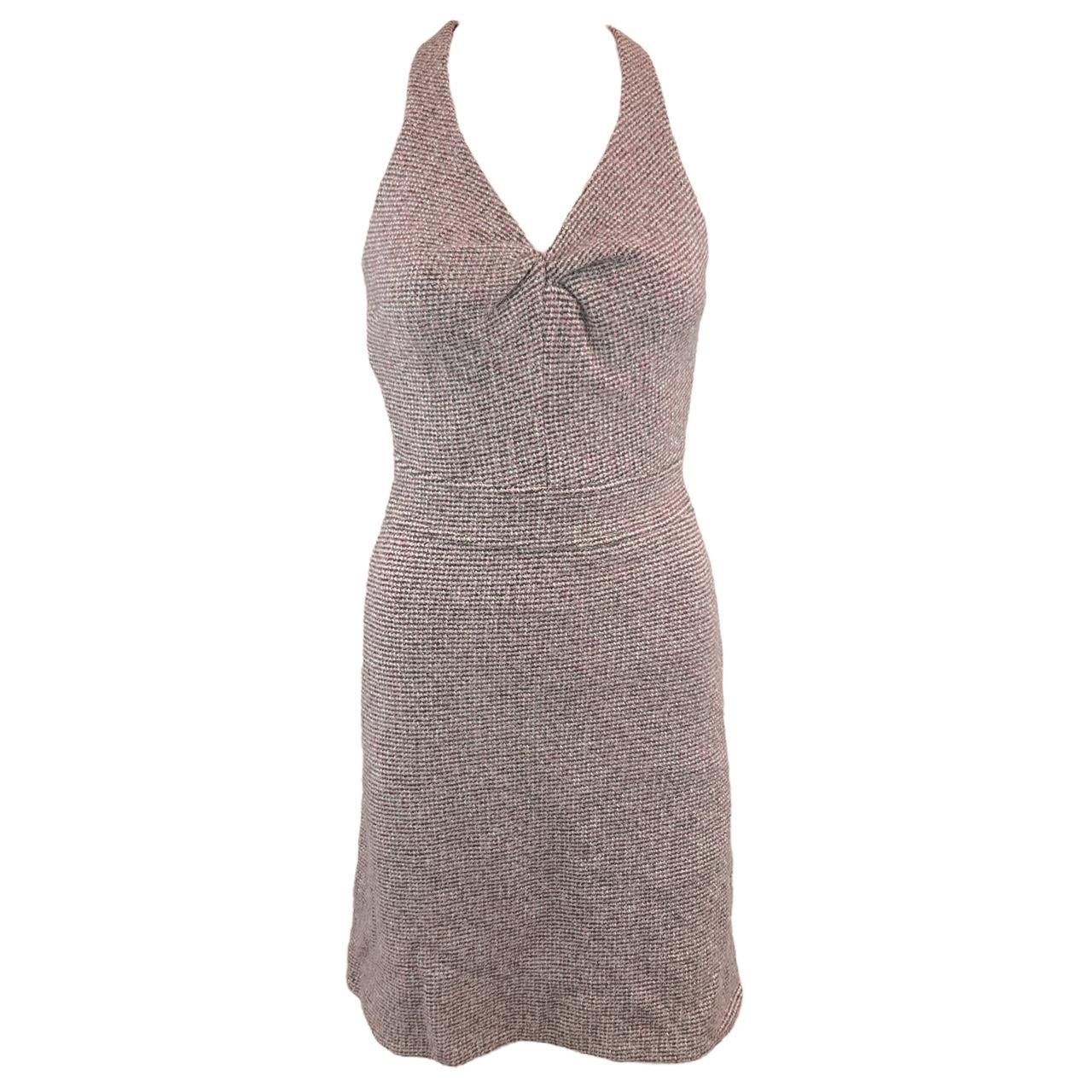 Burberry Blue Label Pink and Brown Tweed Halter Style Midi Dress - Outfit Repeater