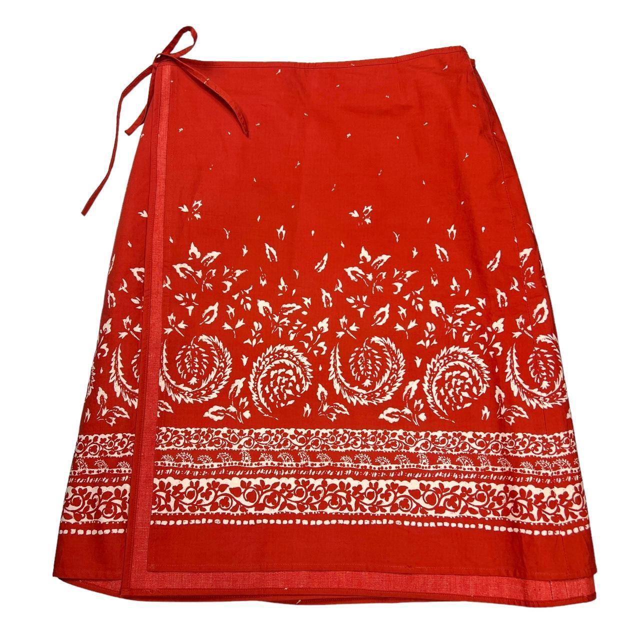 Burberry Blue Label Red and White Patterned Wrap Mid Length Mini Skirt - Outfit Repeater