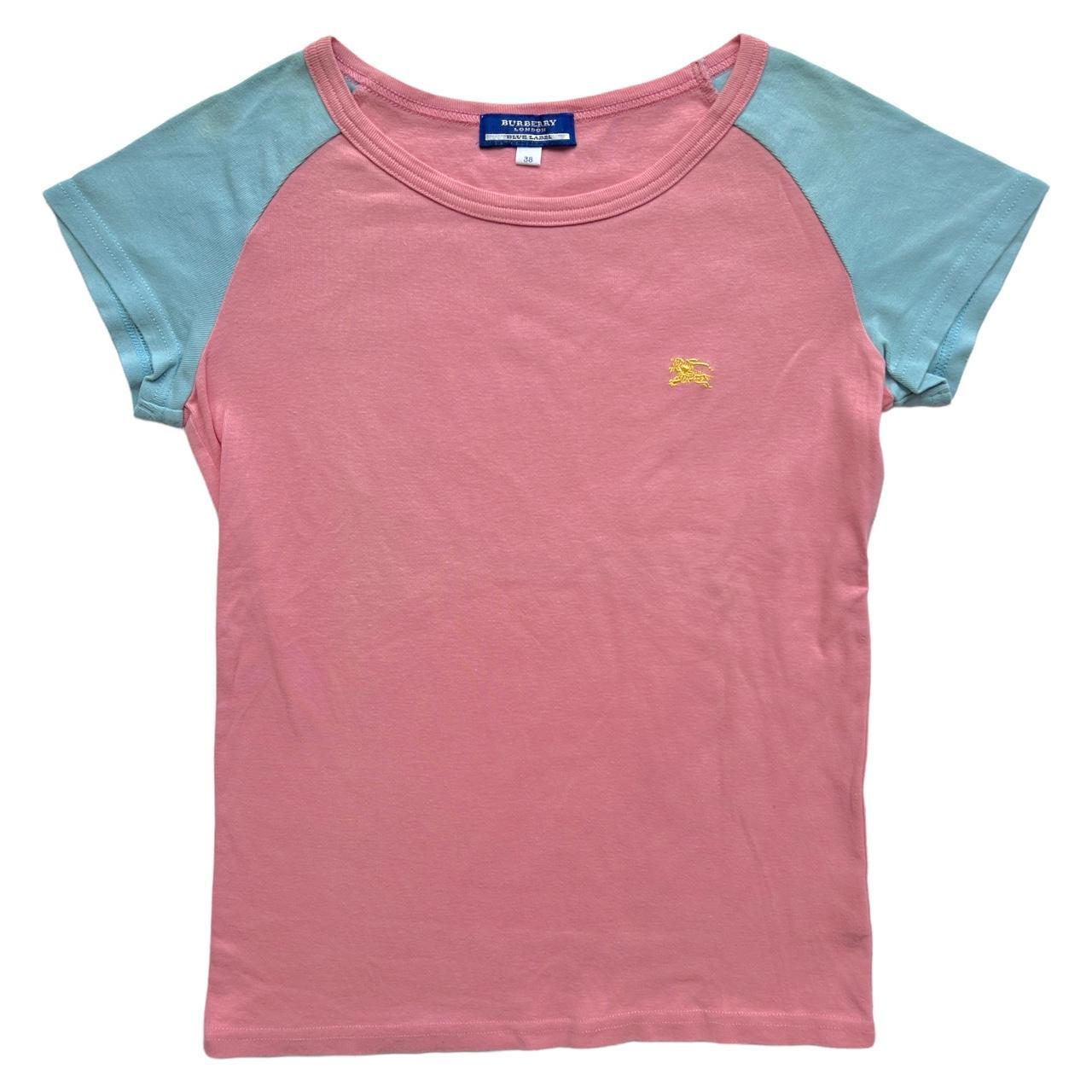 Burberry Blue Label Pink and Blue Baseball Style Short Sleeve Baby Tee T-Shirt - Outfit Repeater