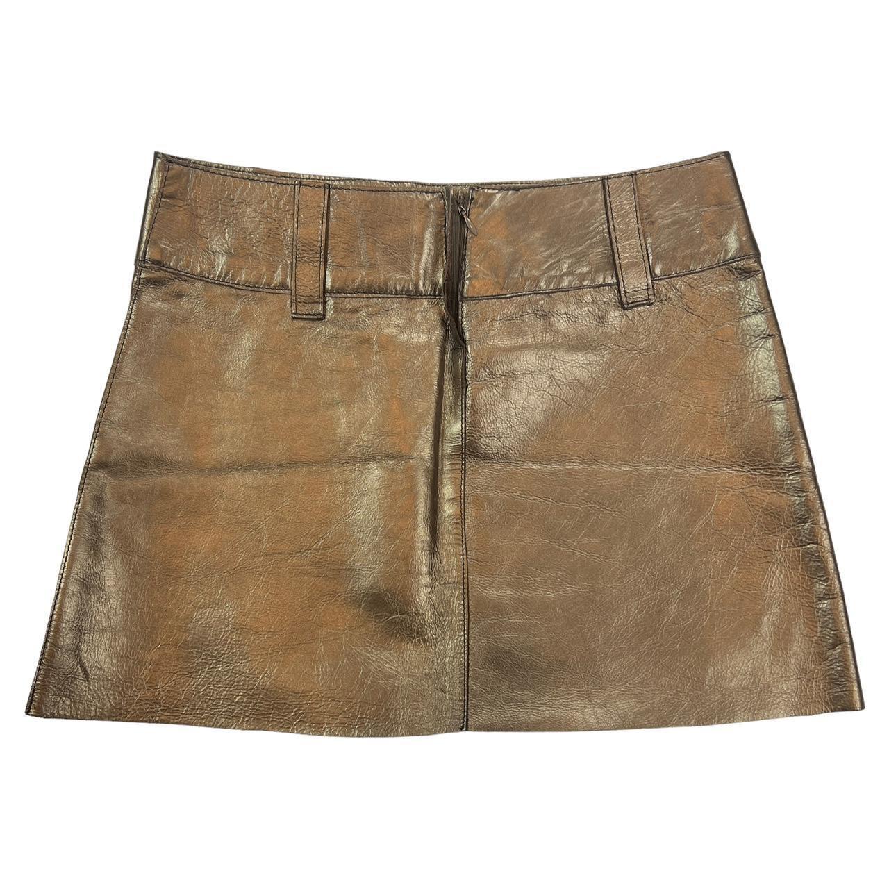 Dolce & Gabbana Metallic Bronze Low Rise Leather Mini Skirt