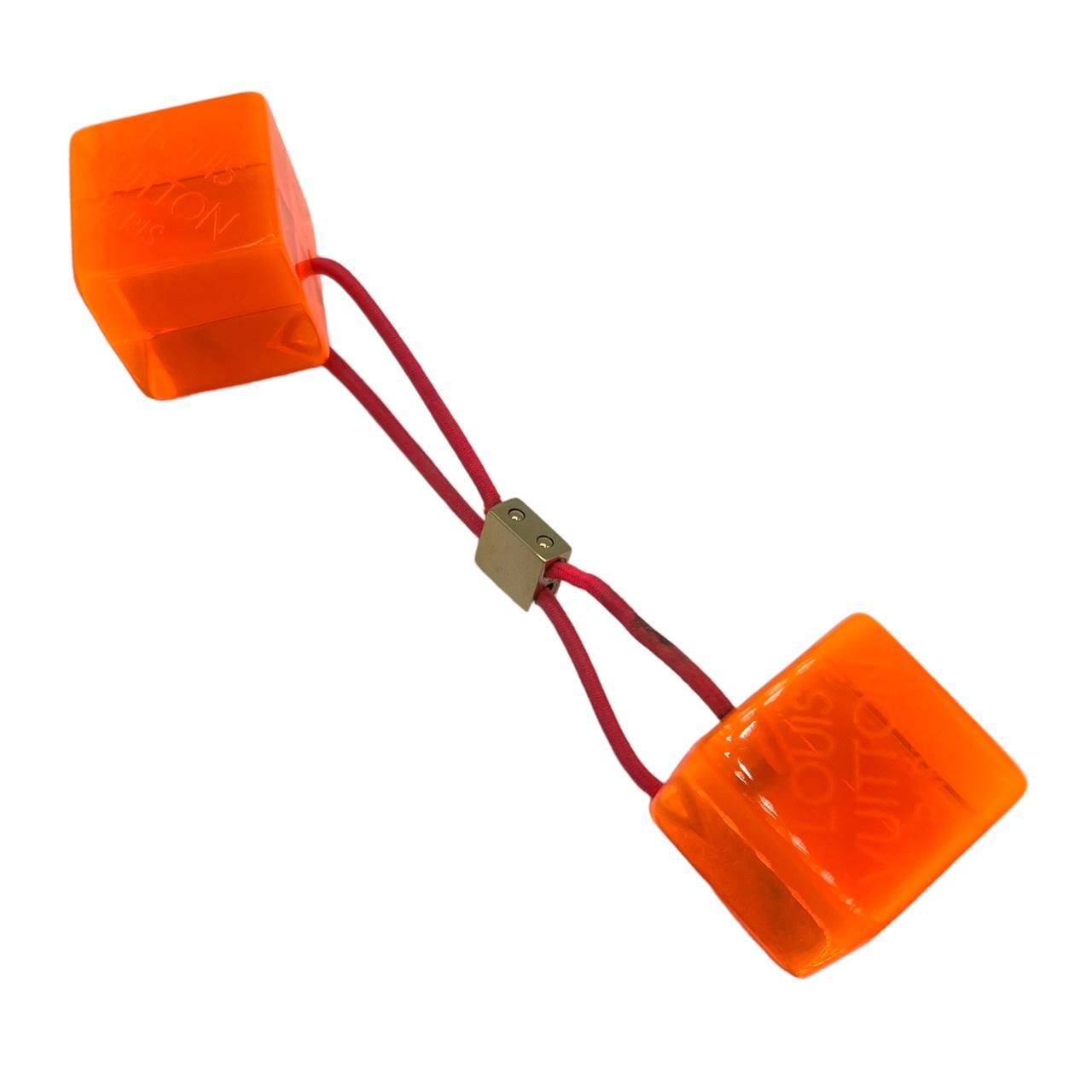 Louis Vuitton Pink and Orange Neon Resin Logo Hair Tie - Outfit Repeater