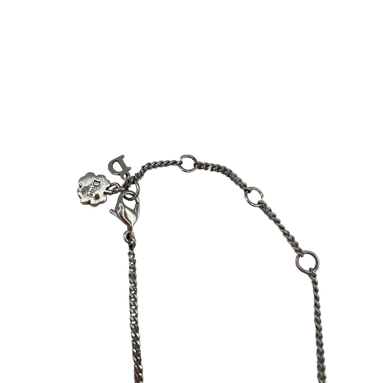 Christian Dior by John Galliano Silver Dior Monogram and Shamrock Pendant Necklace - Outfit Repeater