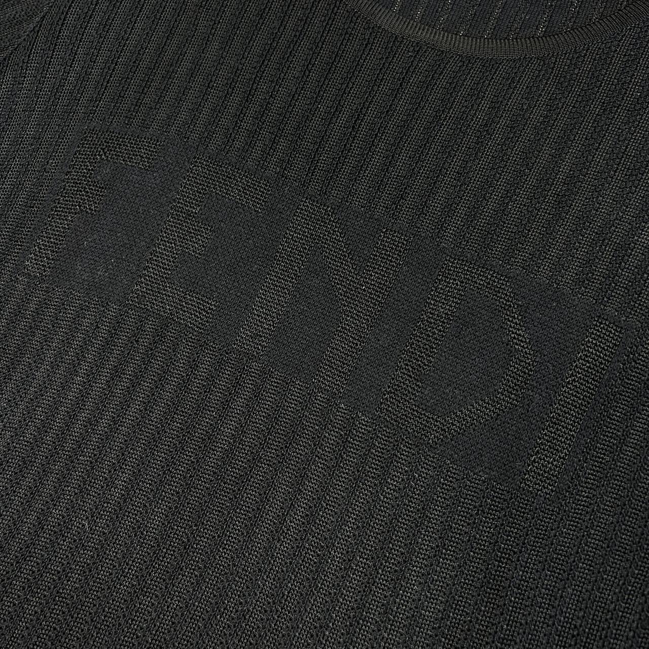 Fendi Navy Blue and Black Short Sleeve Logo Knit Top - Outfit Repeater