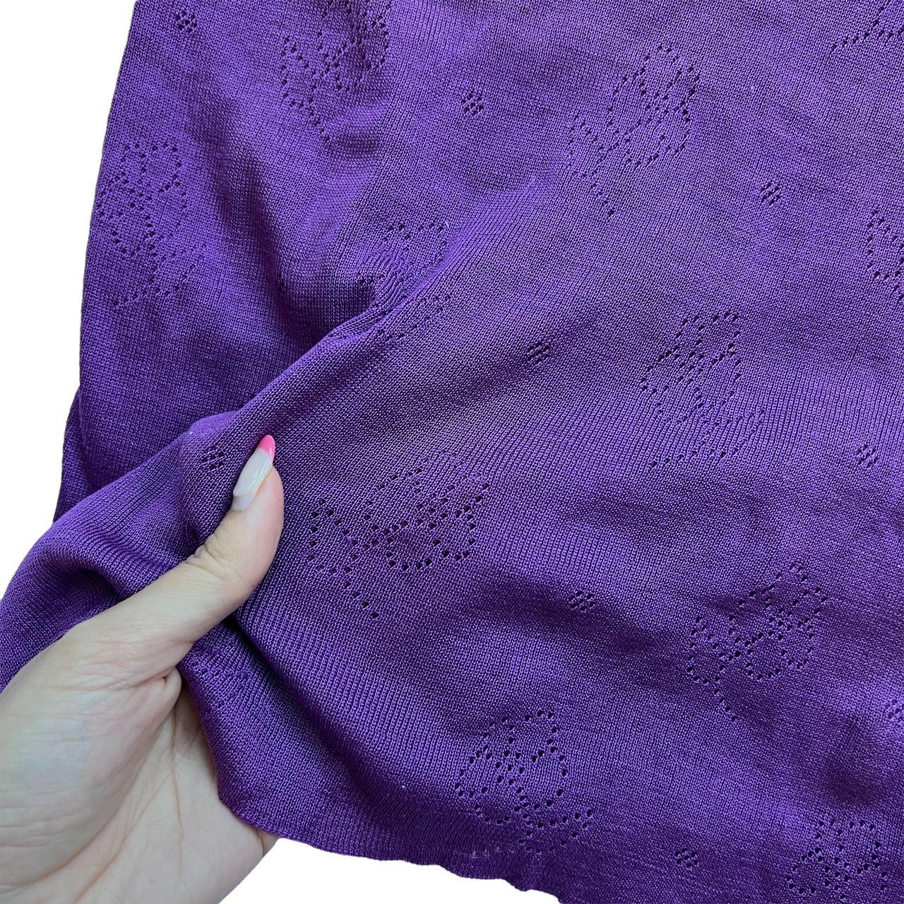 Dolce & Gabbana Purple Pointelle Knit T-Shirt Green Sequin Collar
