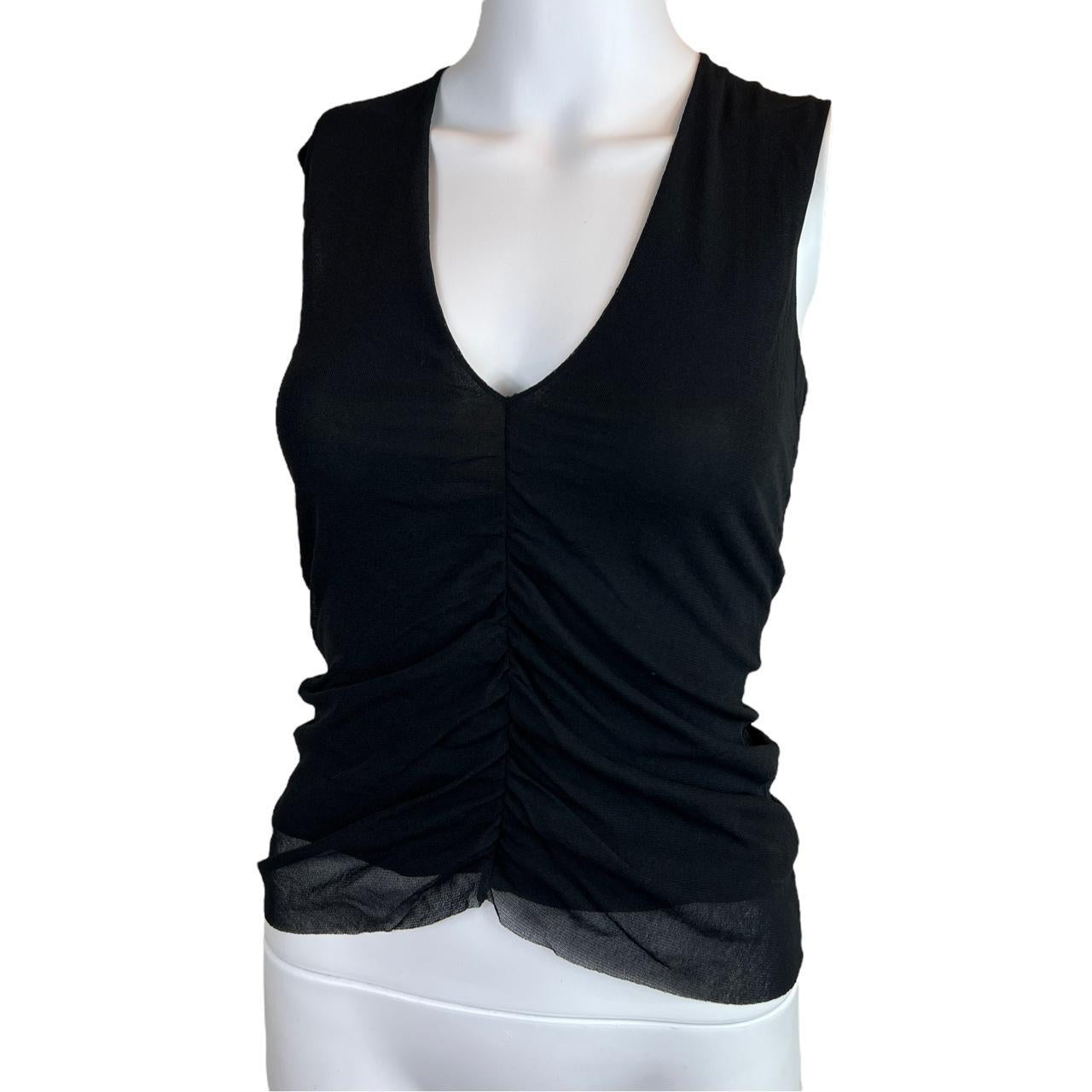 Vivienne Tam Black Mesh Double Layered Tank with Ruching - Outfit Repeater
