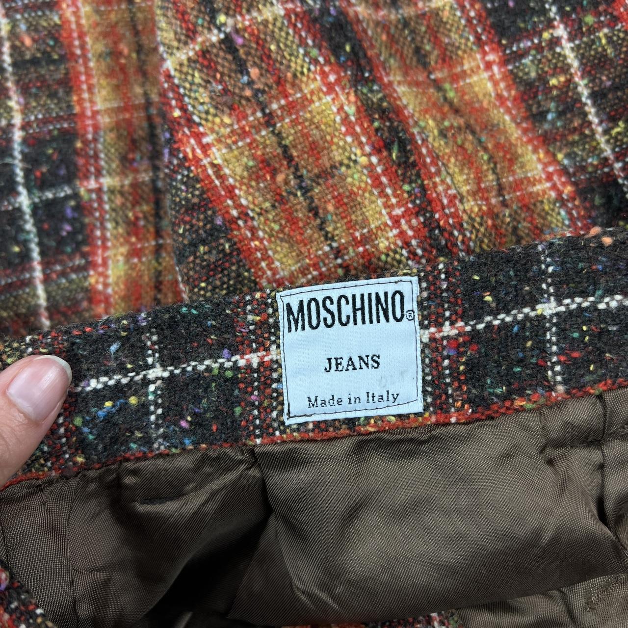 Moschino Jeans Red Yellow and Brown Plaid Print Tweed Mini Skirt with Cargo Pockets - Outfit Repeater