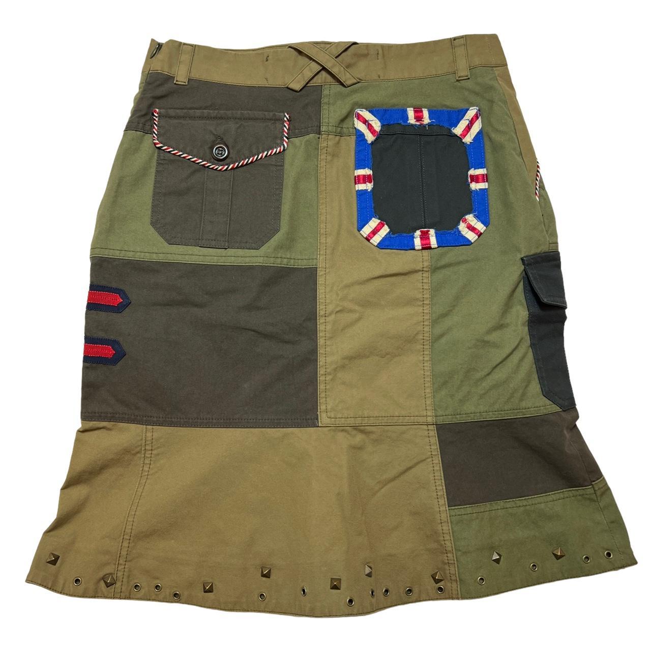 Moschino Cheap & Chic Military Inspired Patchwork Cargo Midi Skirt with Union Jack Pocket Embroidery - Outfit Repeater