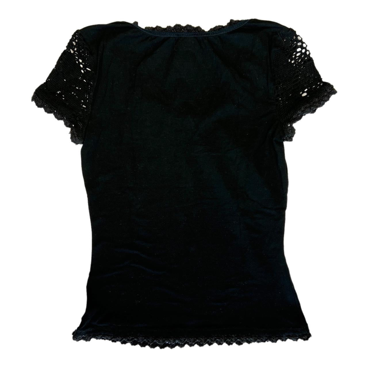 Dolce & Gabbana Black Logo T-Shirt with Crochet Sleeves - Outfit Repeater