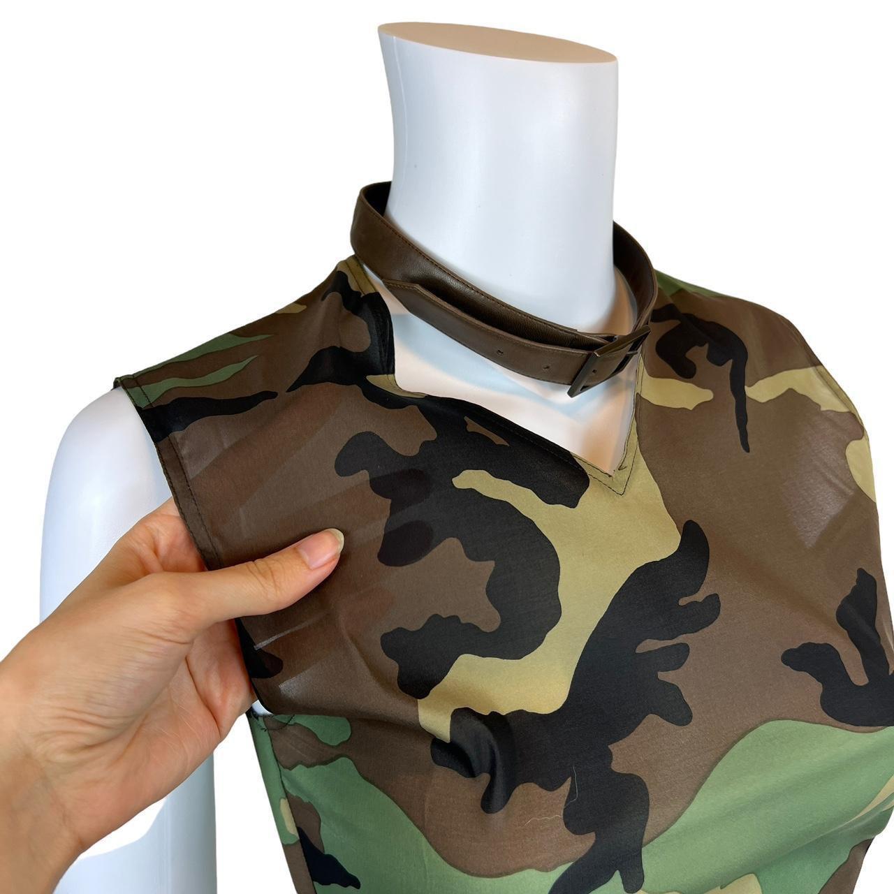 Christian Dior By John Galliano Spring 2001 Sheer Camo Blouse with Leather Choker