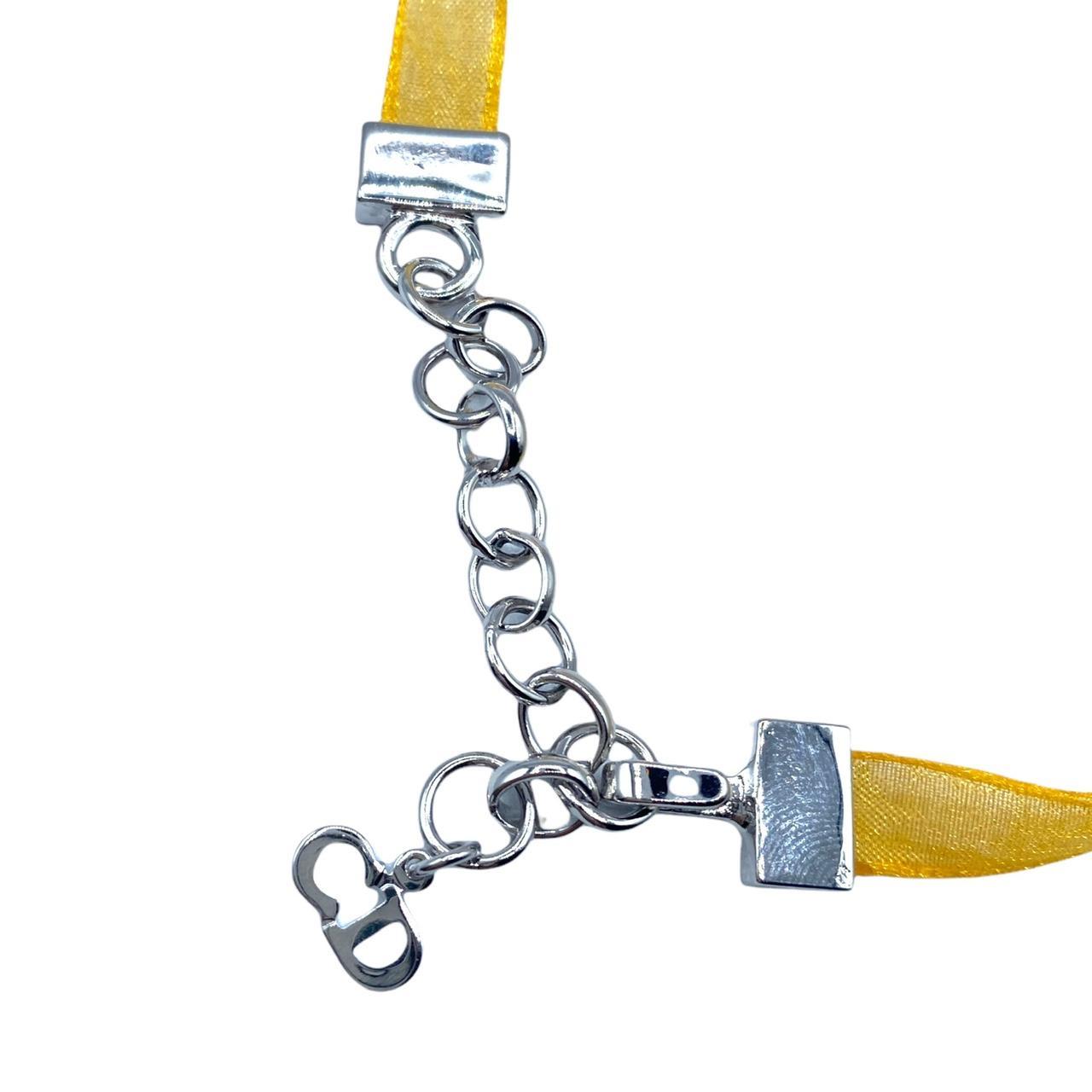 Christian Dior Bedazzled Crystal Spell-out Orange Lucite and Chiffon Ribbon Choker Necklace - Outfit Repeater