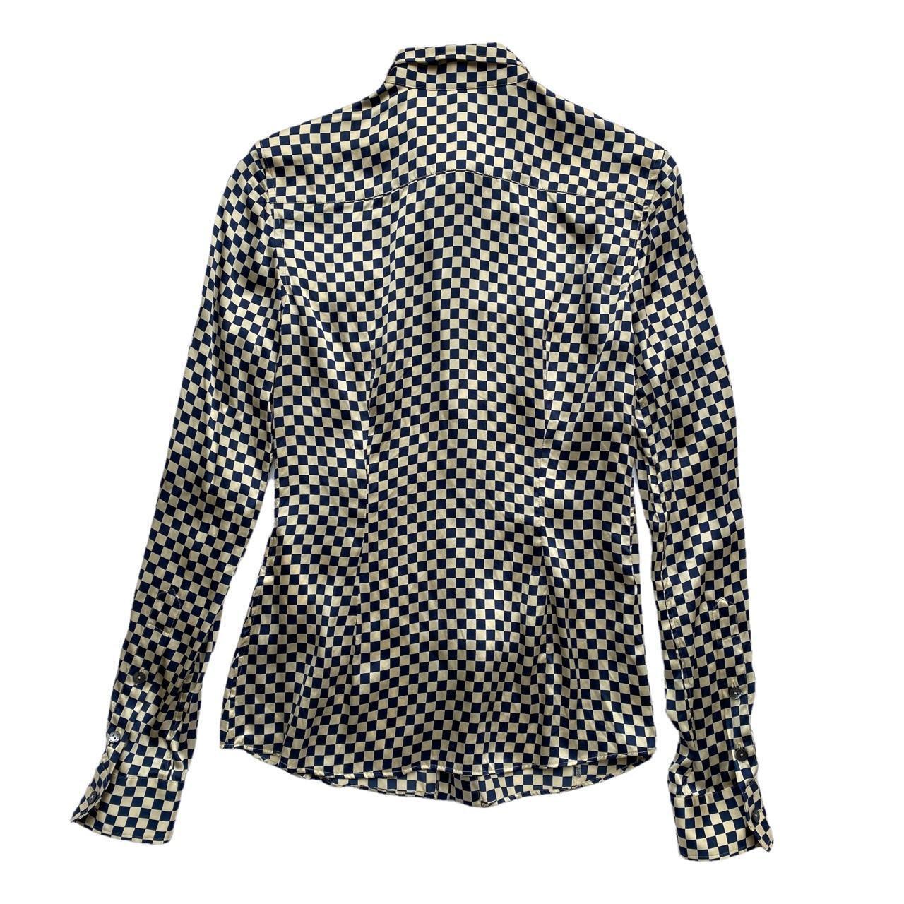 Dolce & Gabbana Silk Blouse Off-White Navy Checkerboard