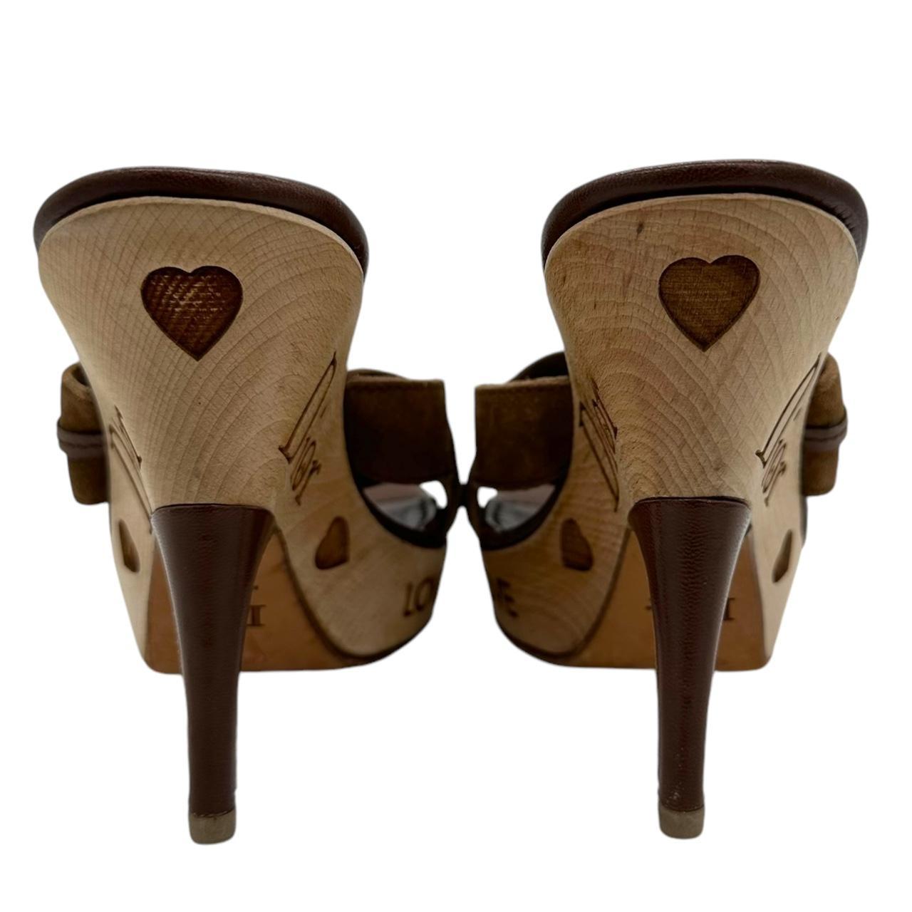 Dior Peace Suede Open-Toe Heels Brown Wood Platform